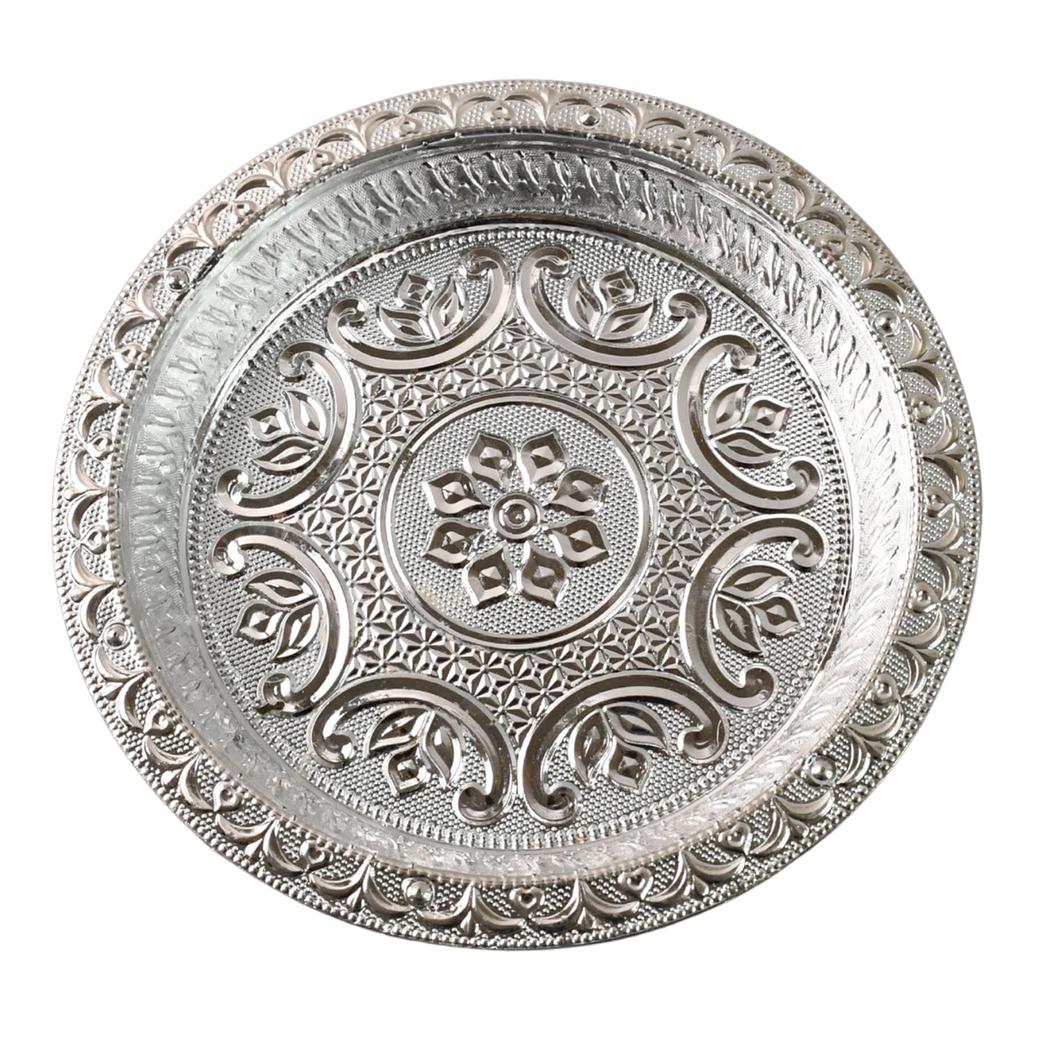 Ornamental Silver Tone Pooja Thali 