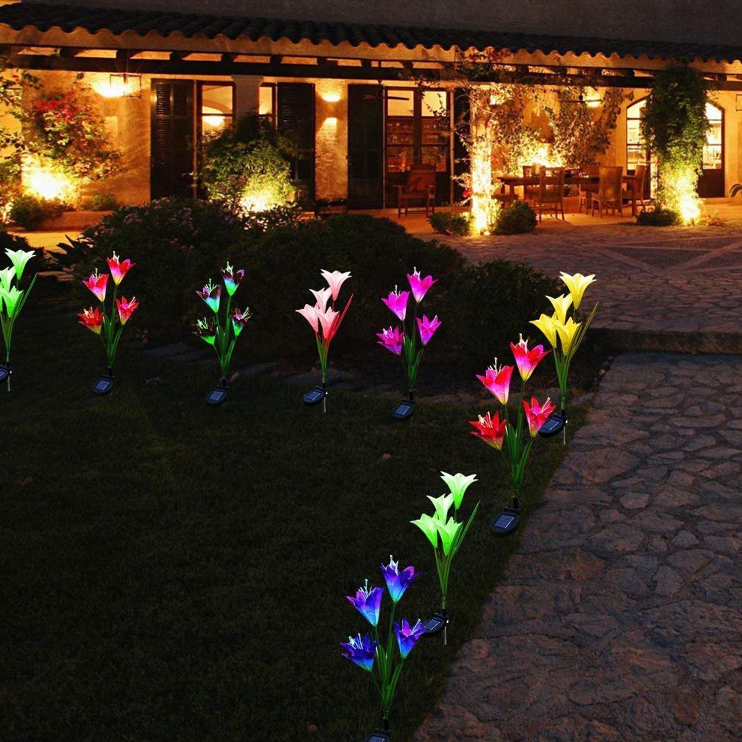 Waterproof Outdoor Solar Lily Flower Stake Lights ( Pack Of 2 pcs )