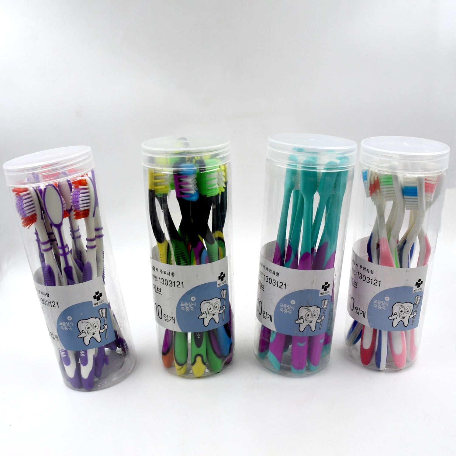 Soft Toothbrush With Plastic Round Box (10 pcs Set / Mix Color) 