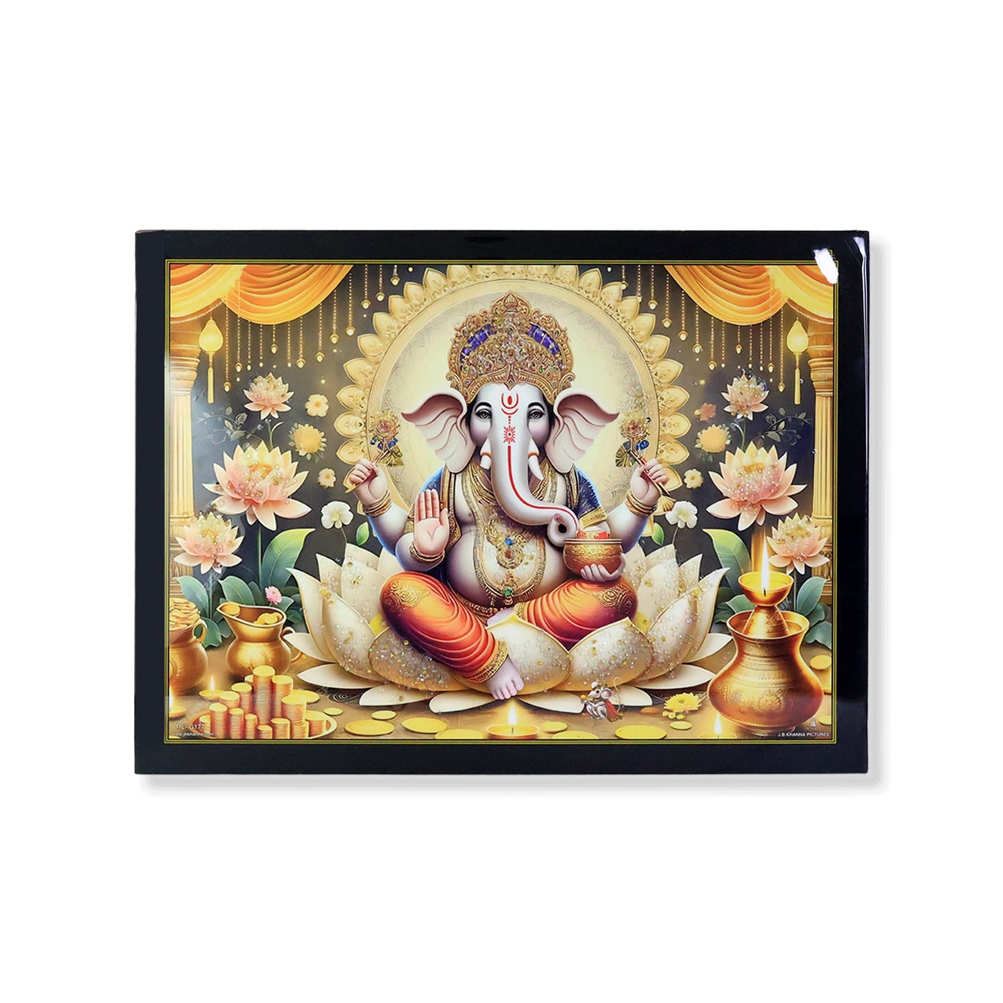 Divine Lord Ganesha Wall Painting with Wooden Frame Mix Design, 60x45 Cm Approx (1 Pc)