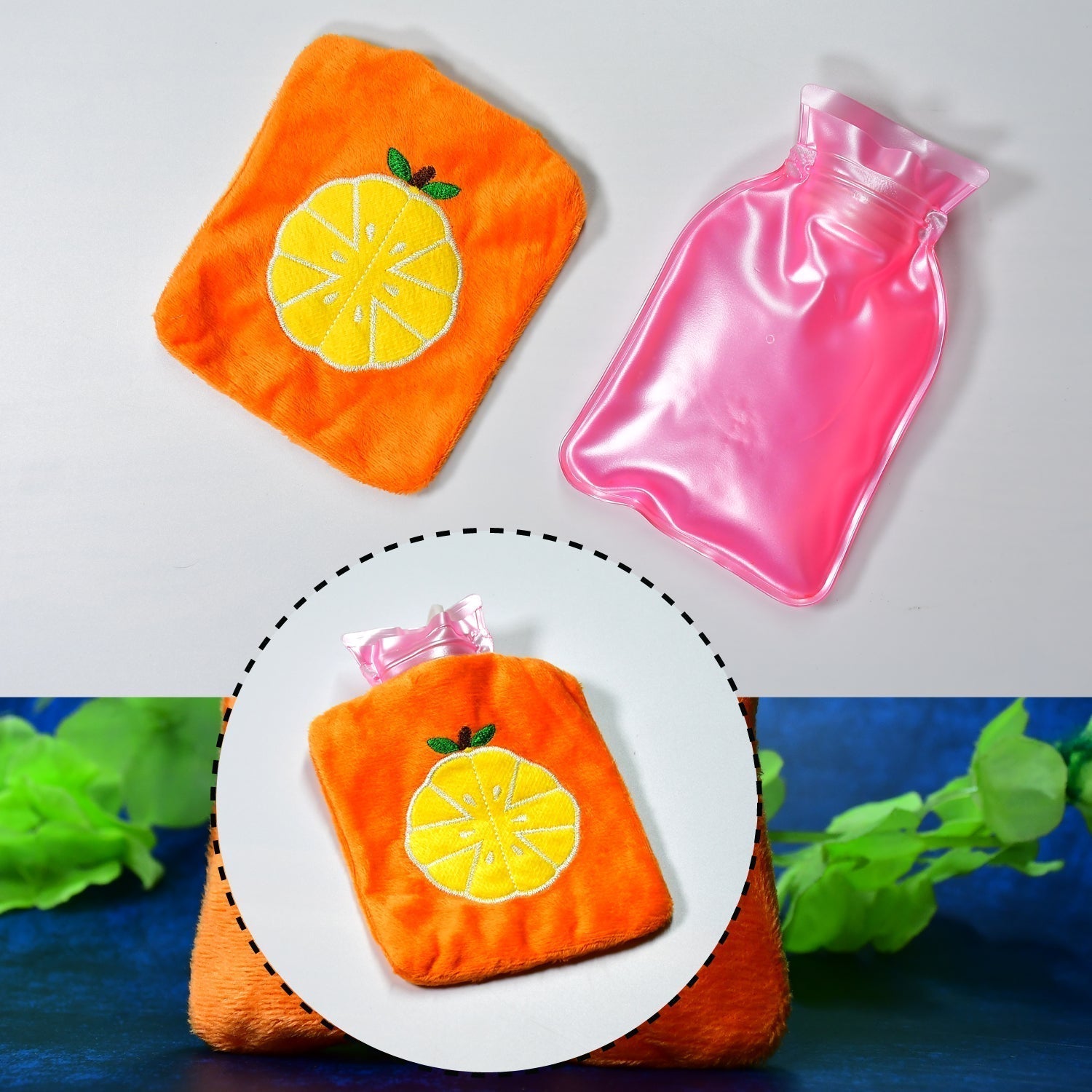 Orange small Hot Water Bag with Cover for Pain Relief, Neck, Shoulder Pain and Hand, Feet Warmer, Menstrual Cramps.