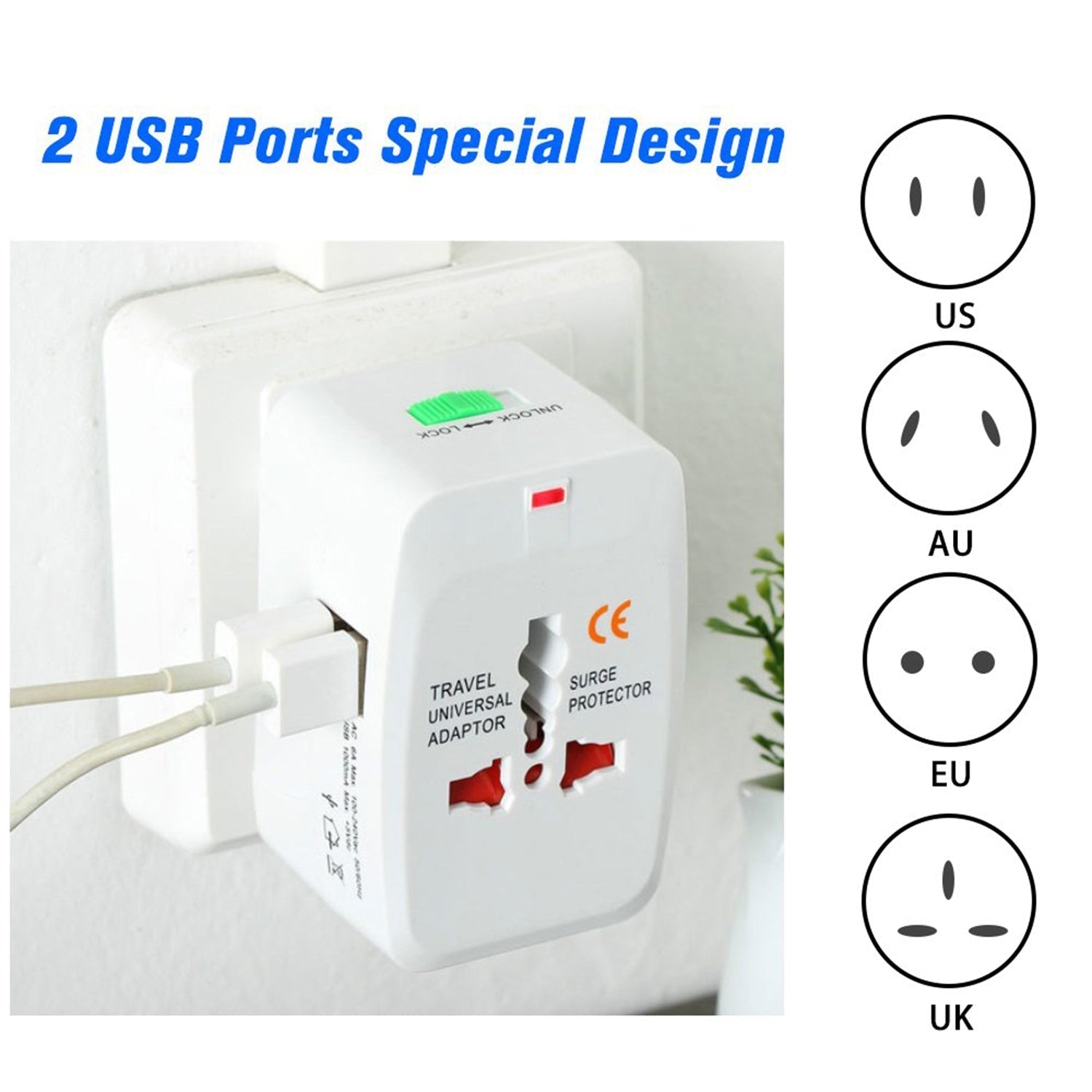 All-in-One Universal Worldwide Travelling AC Adaptor Plug (AU / UK / US / EU) International Power Charger Electric USB Power Plug Socket Adapter Converter (1 Pc)