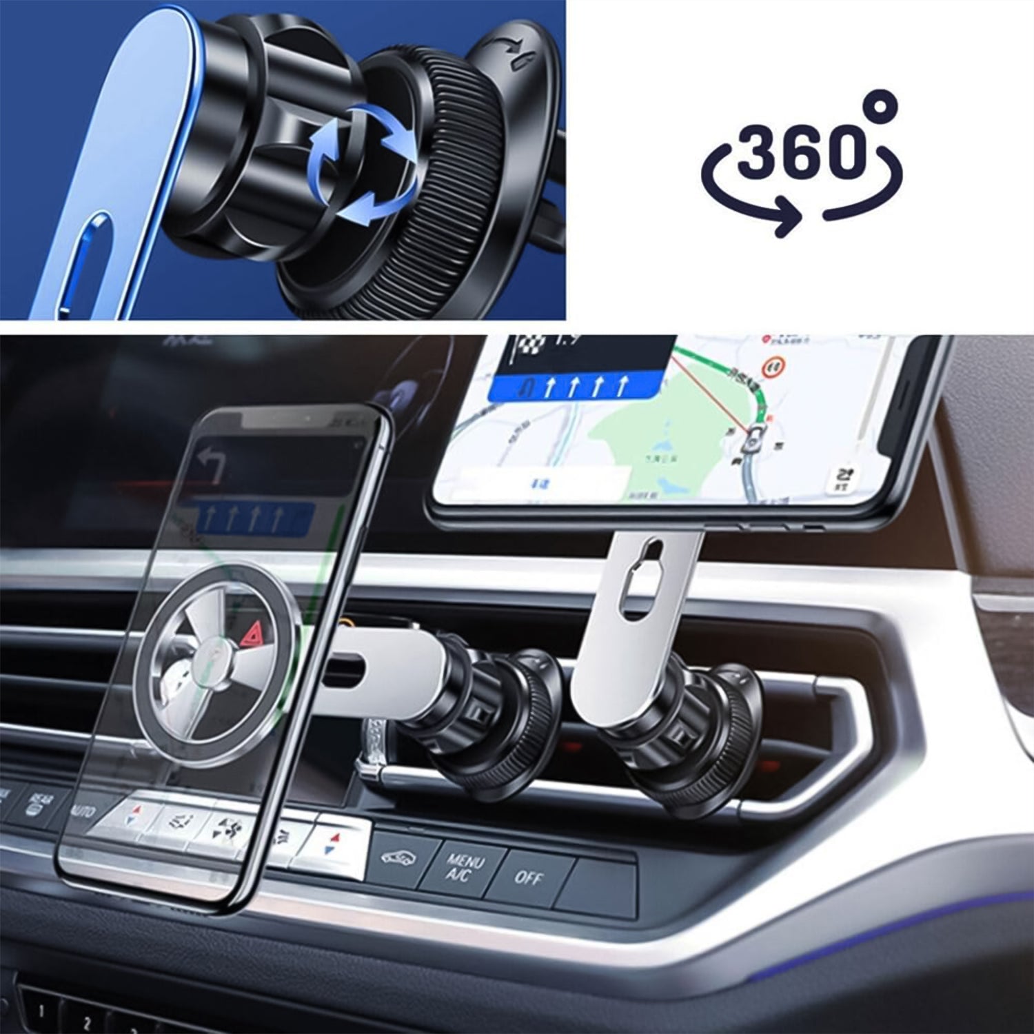 360° Rotatable & Foldable Air Vent Magnetic Phone Holder (1 Pc)