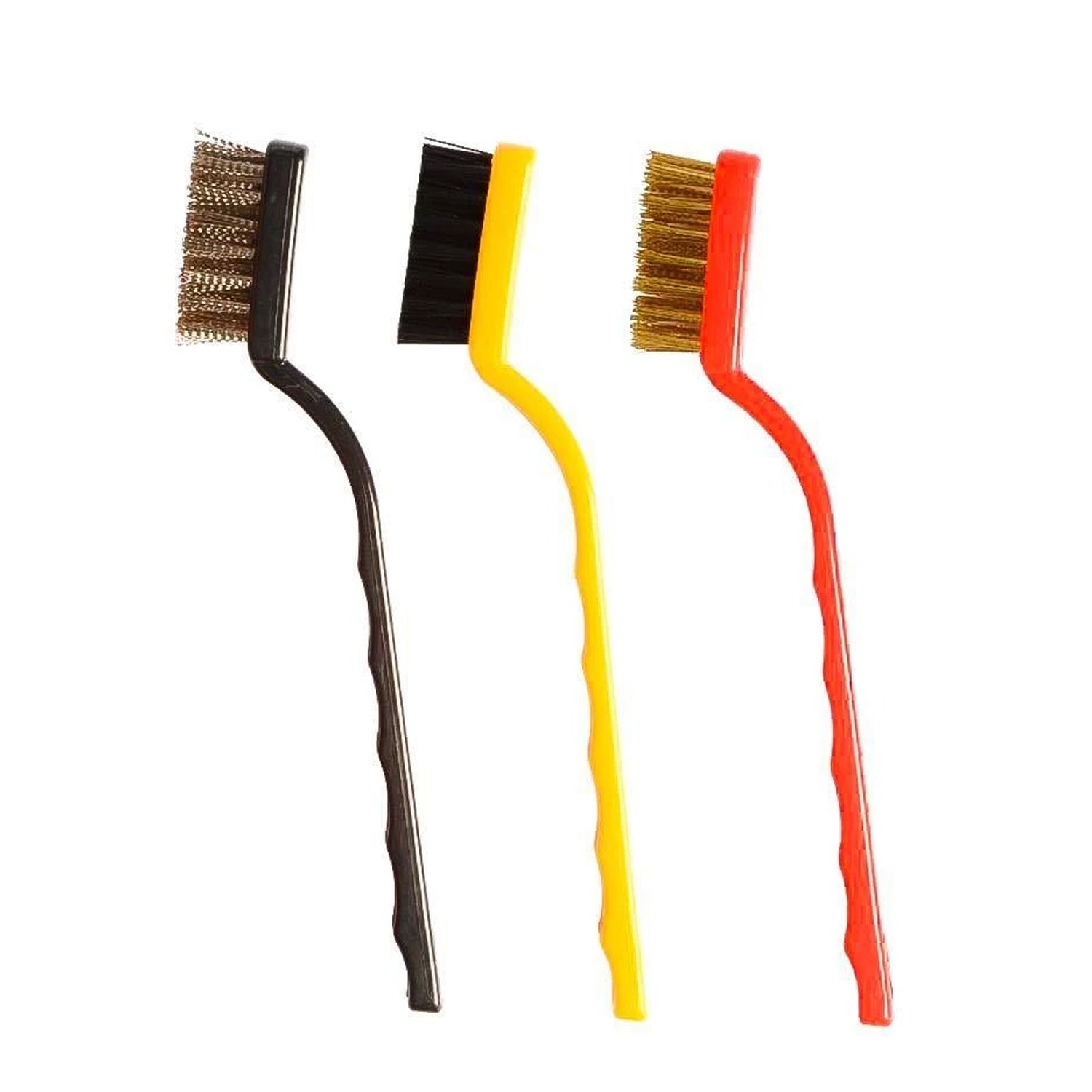 '-3 Pc Mini Wire Brush Set (Brass, Nylon, Stainless Steel Bristles)