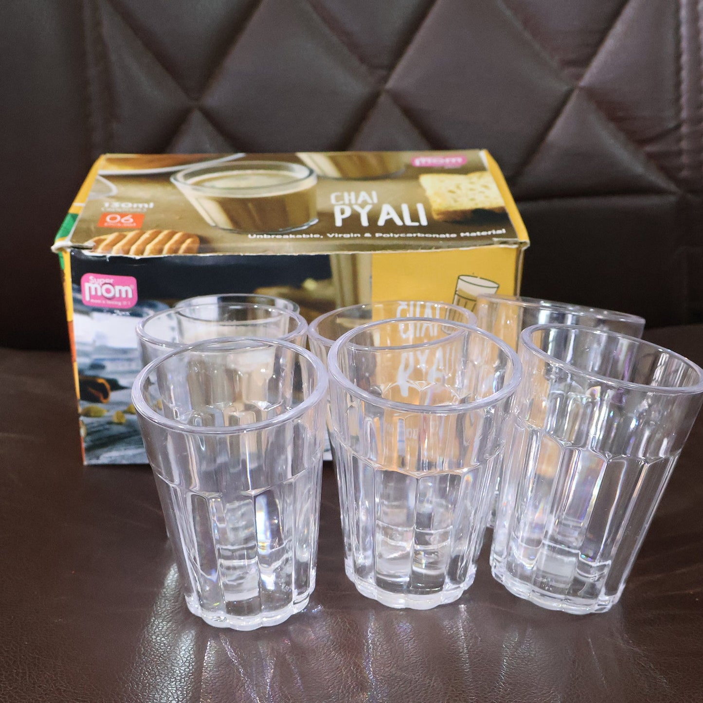 Supermom Plastic Chai Pyali Transparent Tea Glass Set (130ML / 6 Pc)