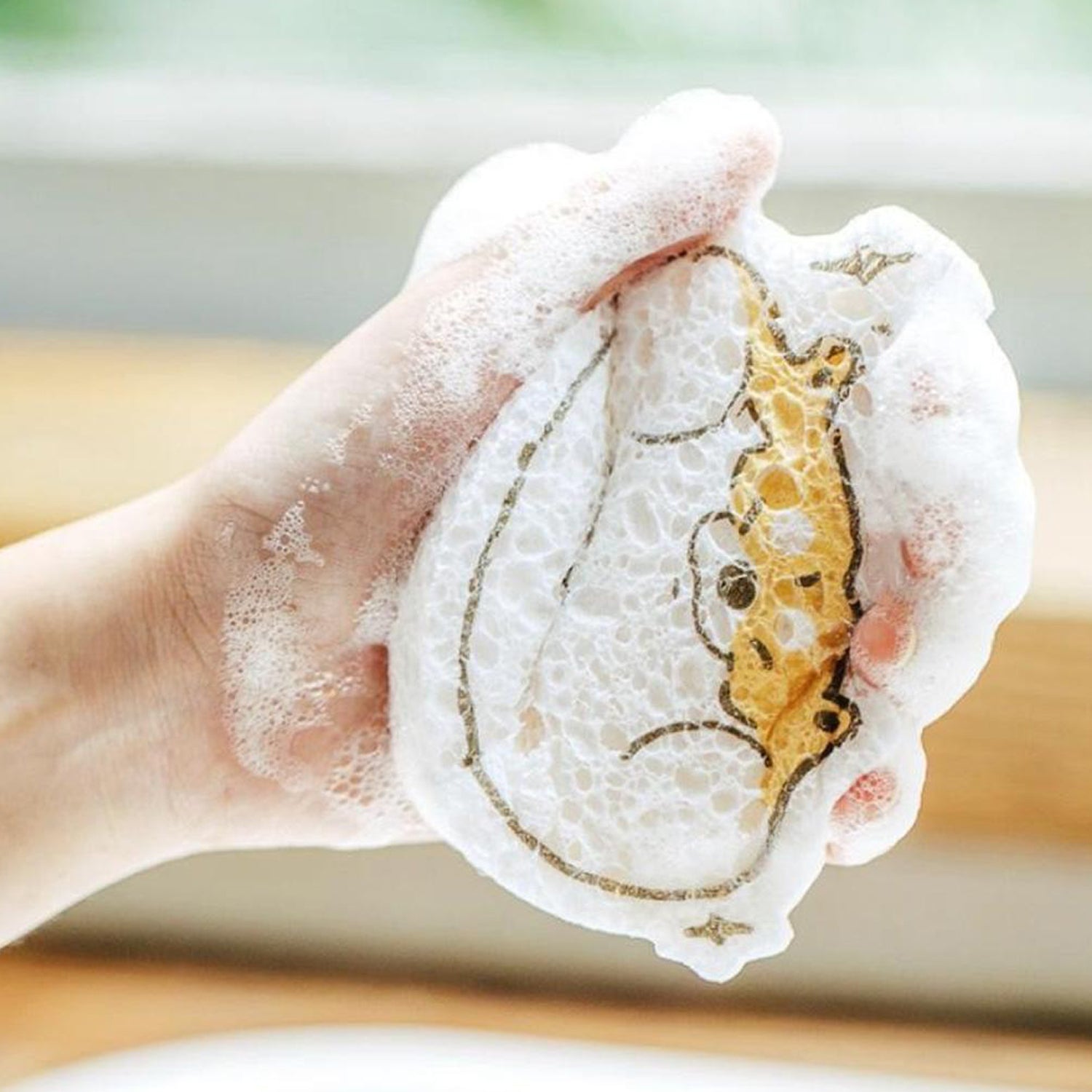 Compressed Wood Pulp Sponge. Creative Cartoon Design Scouring Pad Dishwashing Absorbing Pad. Kitchen Cleaning Tool.