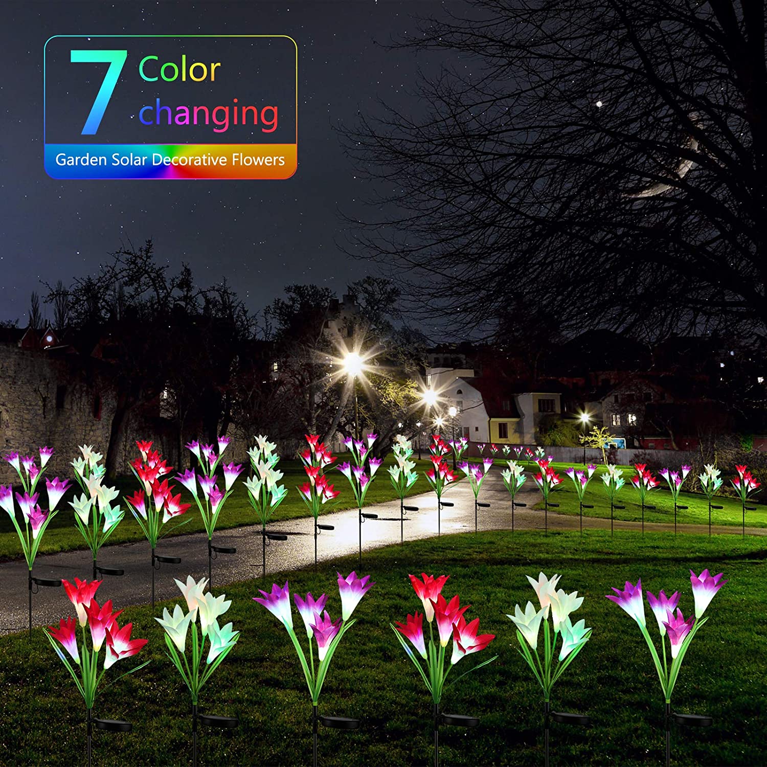 Waterproof Outdoor Solar Lily Flower Stake Lights ( Pack Of 2 pcs )