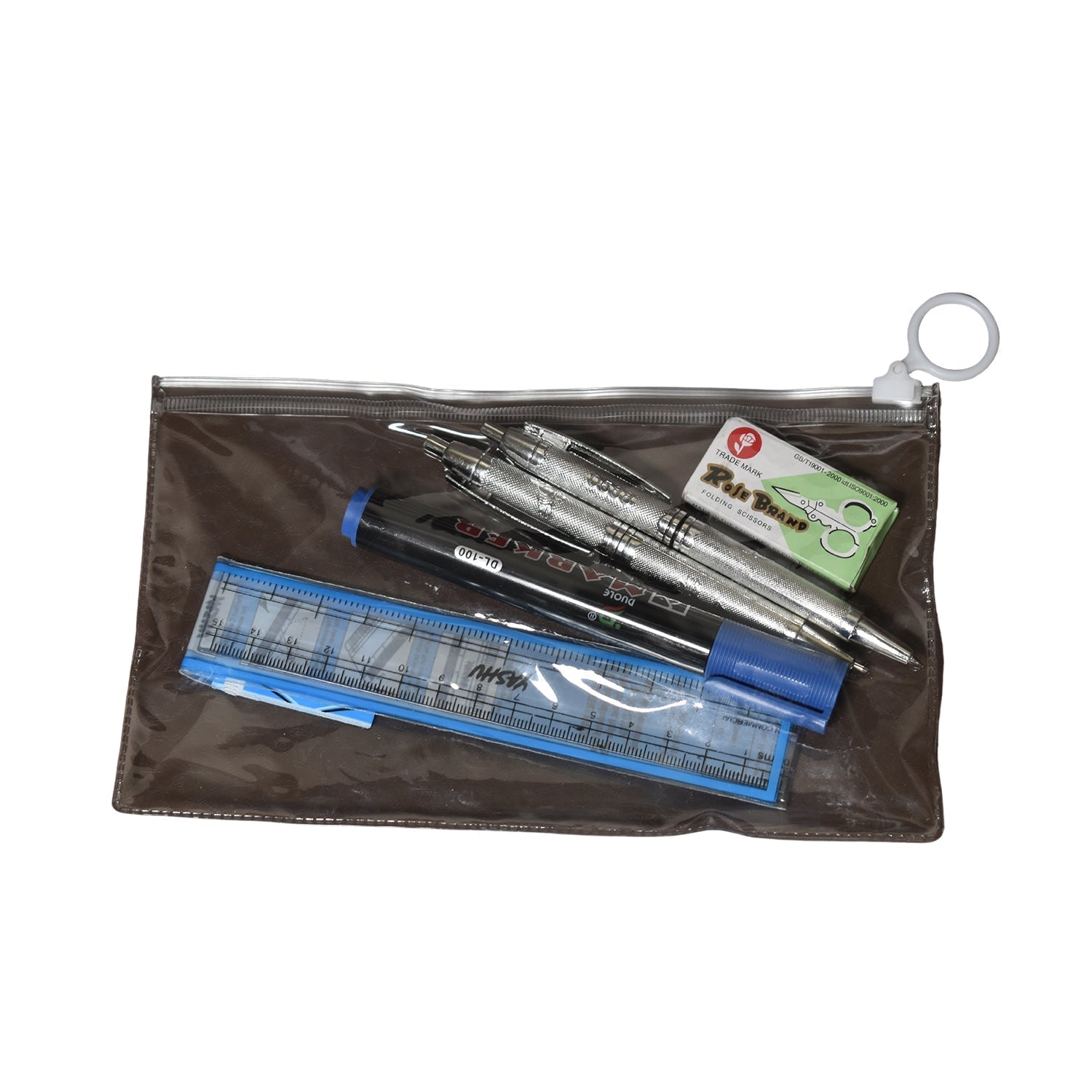 6-Pcs Combo Zipper Pouch scissor Ruler Pen And Marker Used While Studying By Teachers And Students In Schools And Colleges Etc.