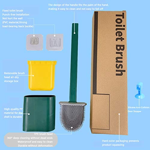 Silicone Toilet Brush with Holder Stand  for Bathroom Cleaning