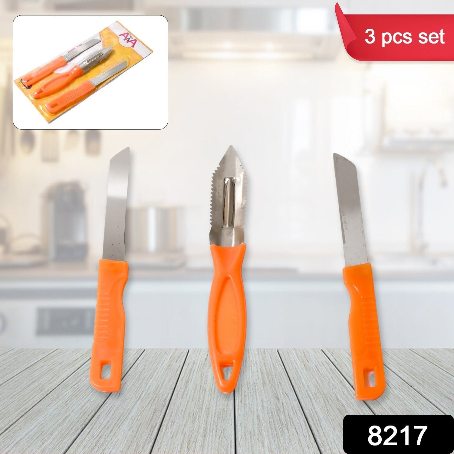 3in1 Multipurpose Stainless Steel Classic Kitchen Knife Set of 3 for F