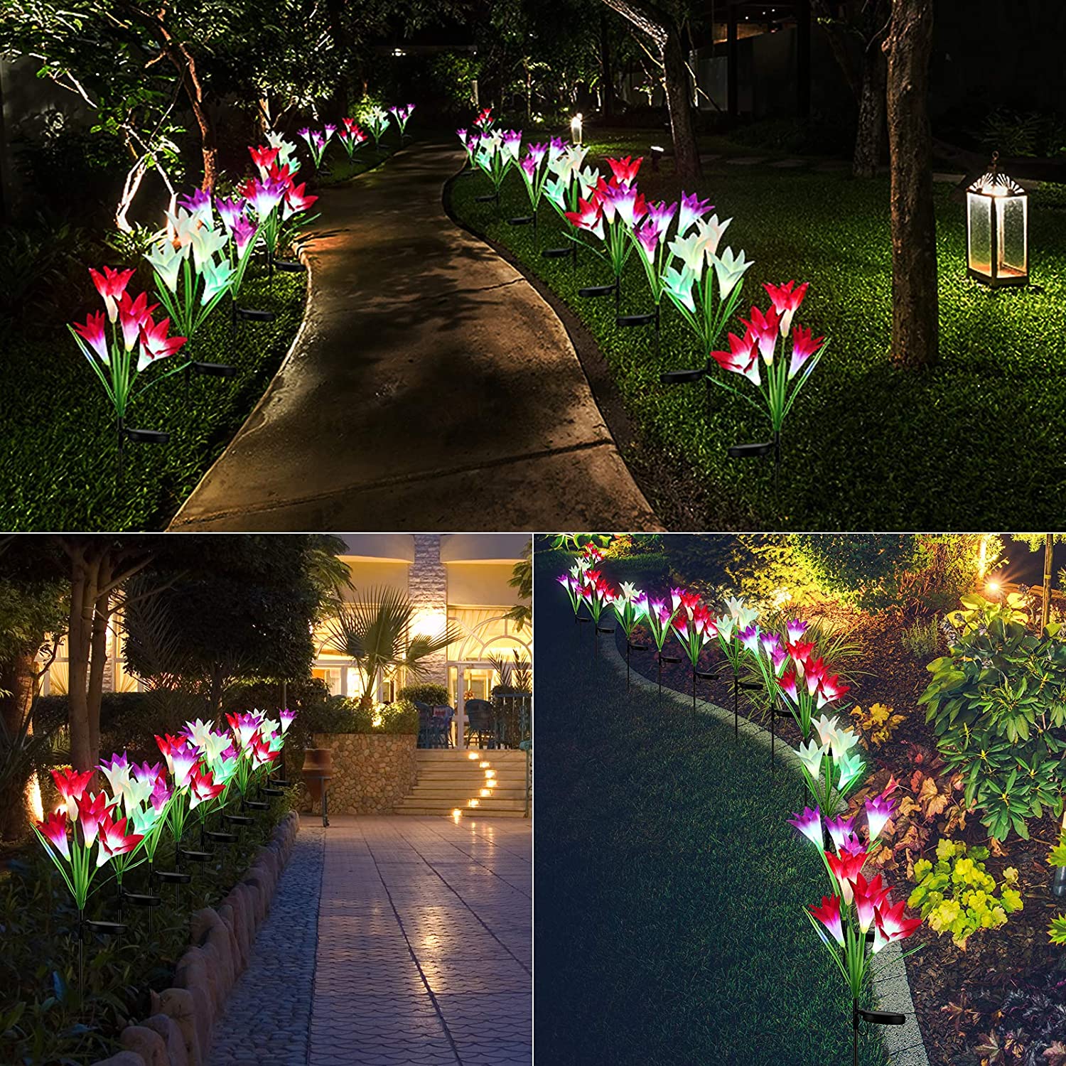 Waterproof Outdoor Solar Lily Flower Stake Lights ( Pack Of 2 pcs )