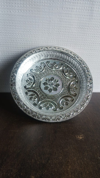 Traditional Silver Finish Plastic Pooja Thali (1 Pc)