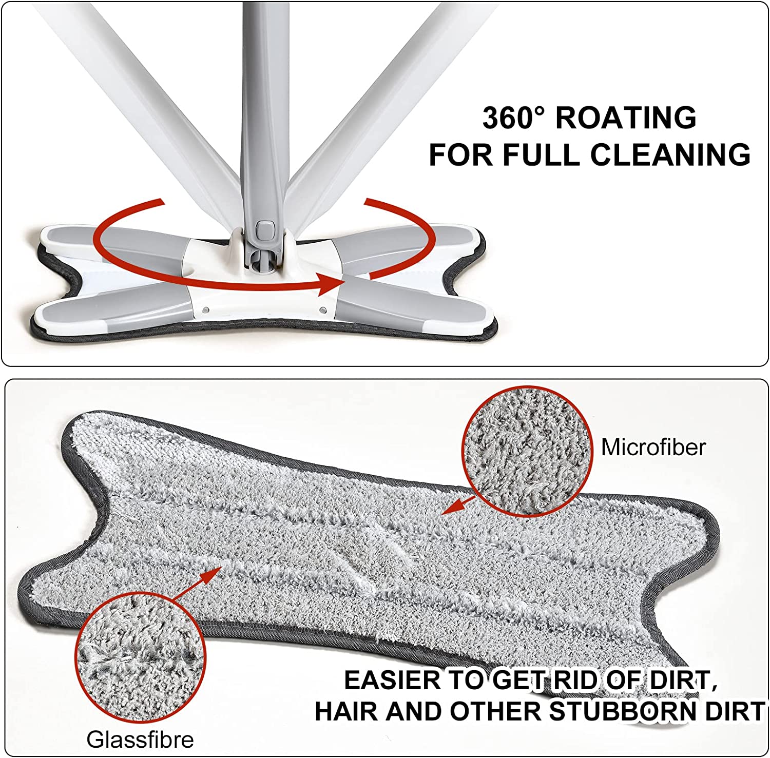 X Shape Mop or Floor Cleaning Hands-Free Squeeze Microfiber Flat Mop System 360° Flexible Head, Wet and Dry mop for Home Kitchen with 1 Super-absorbent Microfiber Pads.