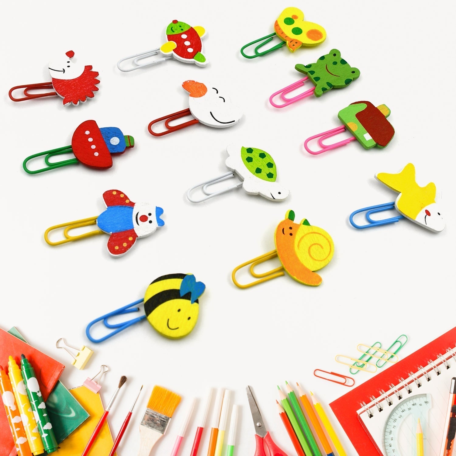 Multifunction Cartoon Paper Clips, Durable & Rustproof, Colored Paper Clips for Paperwork, DIY Work, classify Documents, Bookmark, Snacks Bag Clips, Suitable for Home, School, Office (12 Pcs Set)