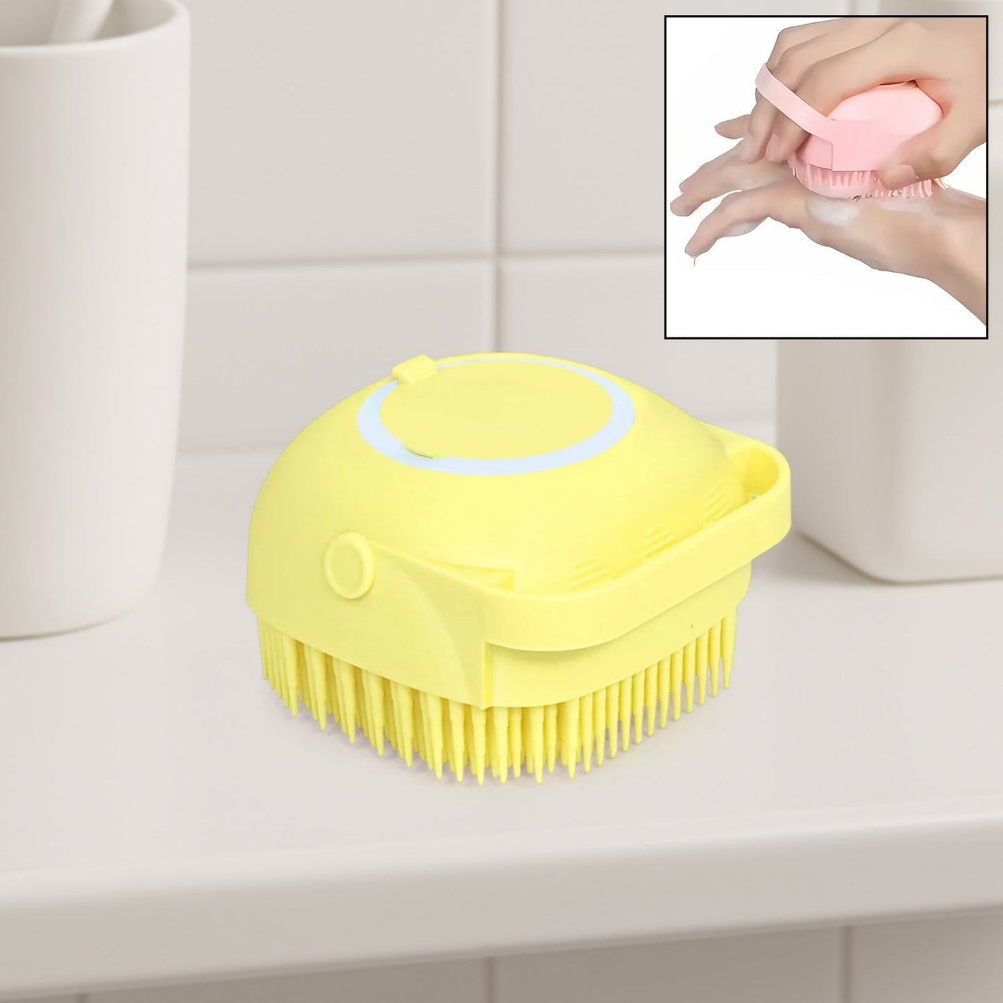 SILICONE MASSAGE BATH BODY BRUSH WITH SHAMPOO DISPENSER, SCRUBBER