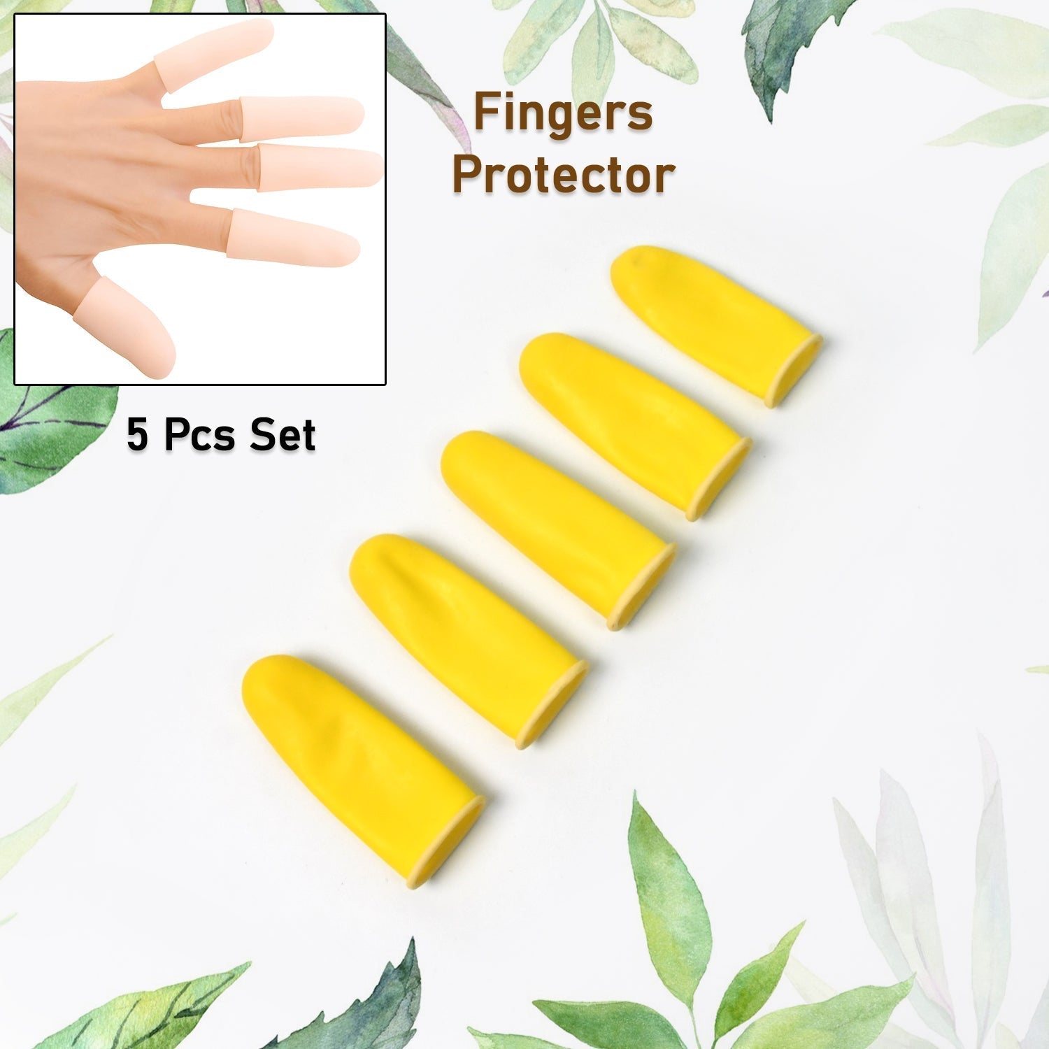 Finger Caps, Silicone Finger Protectors Sleeves (Finger Cots / 5 Pcs Set / yellow)