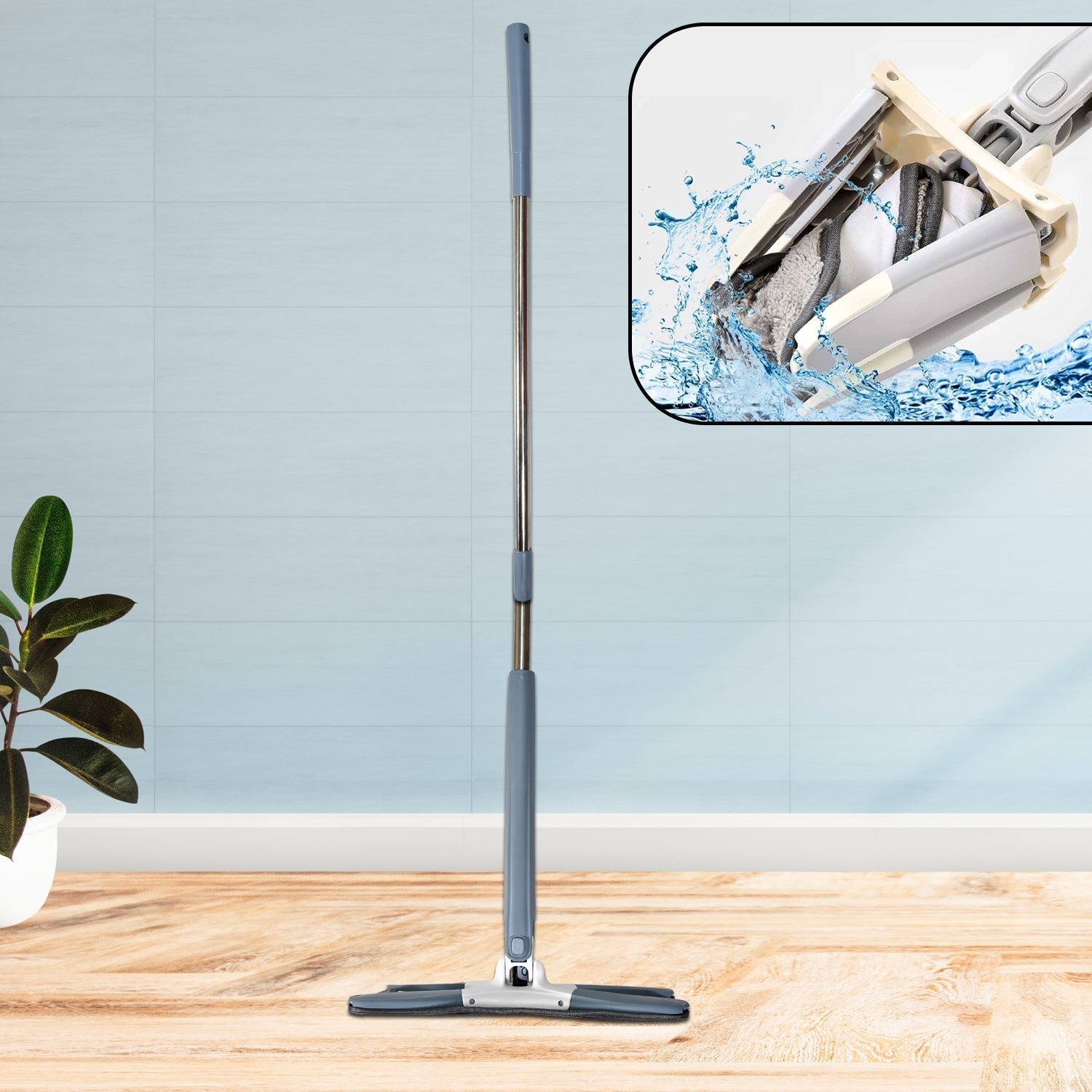 X Shape Mop or Floor Cleaning Hands-Free Squeeze Microfiber Flat Mop System 360° Flexible Head, Wet and Dry mop for Home Kitchen with 1 Super-absorbent Microfiber Pads.