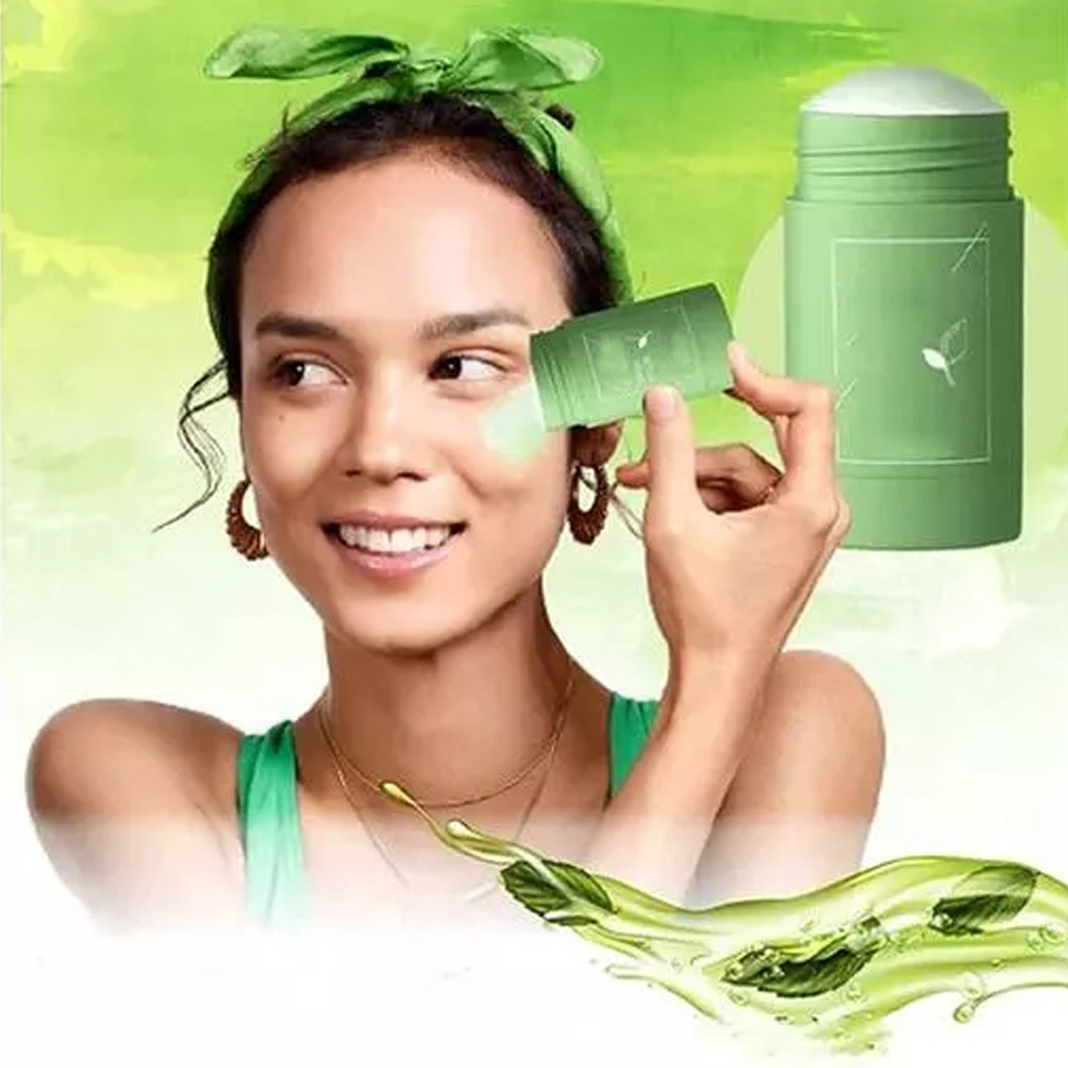 Green Tea Purifying Clay Stick Mask Oil Control Anti-Acne Eggplant Solid Fine, Portable Cleansing Mask Mud Apply Mask, Green Facial Detox Mud Mask