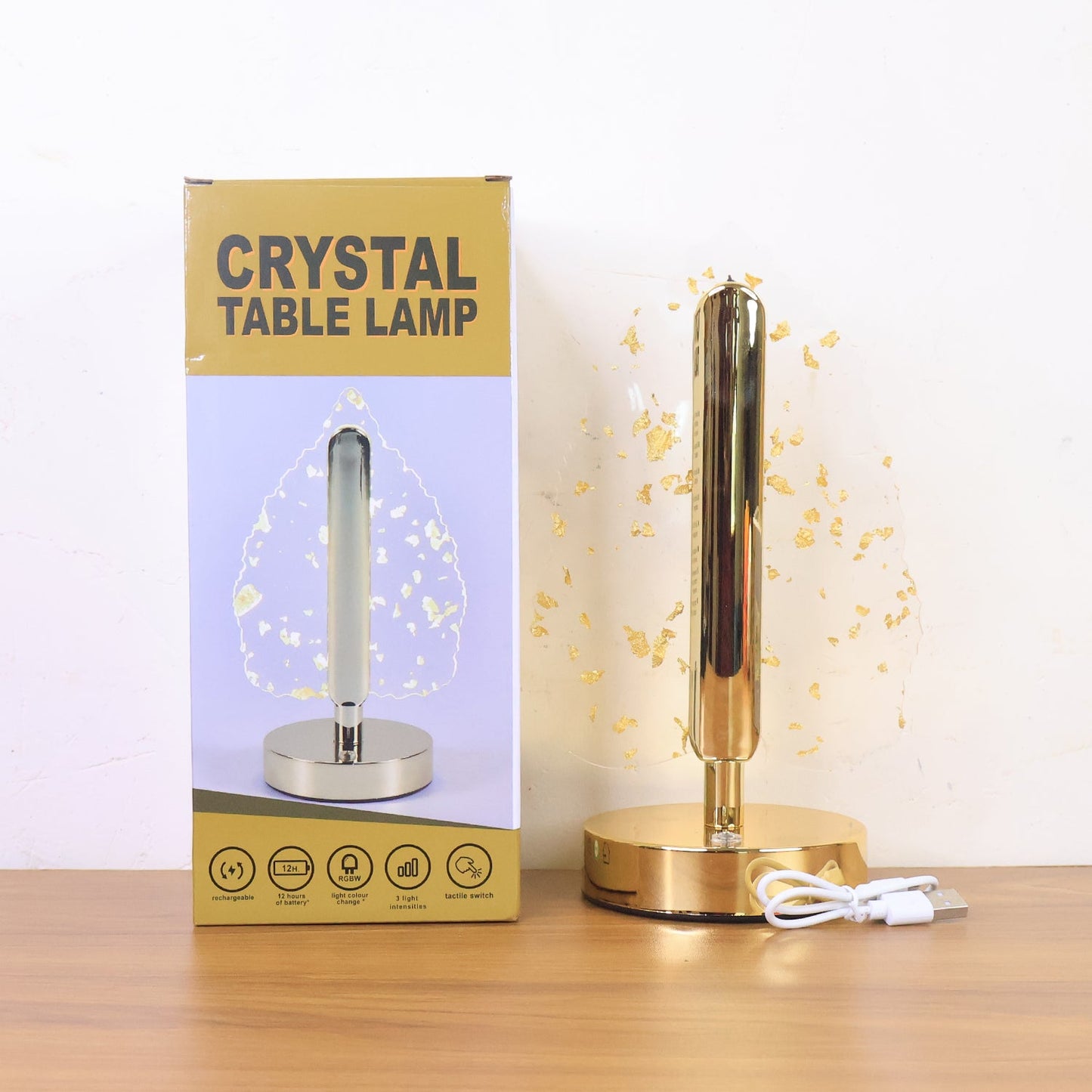 Premium Golden Crystal Leaf-Shaped LED Table Lamp (1 Pc)