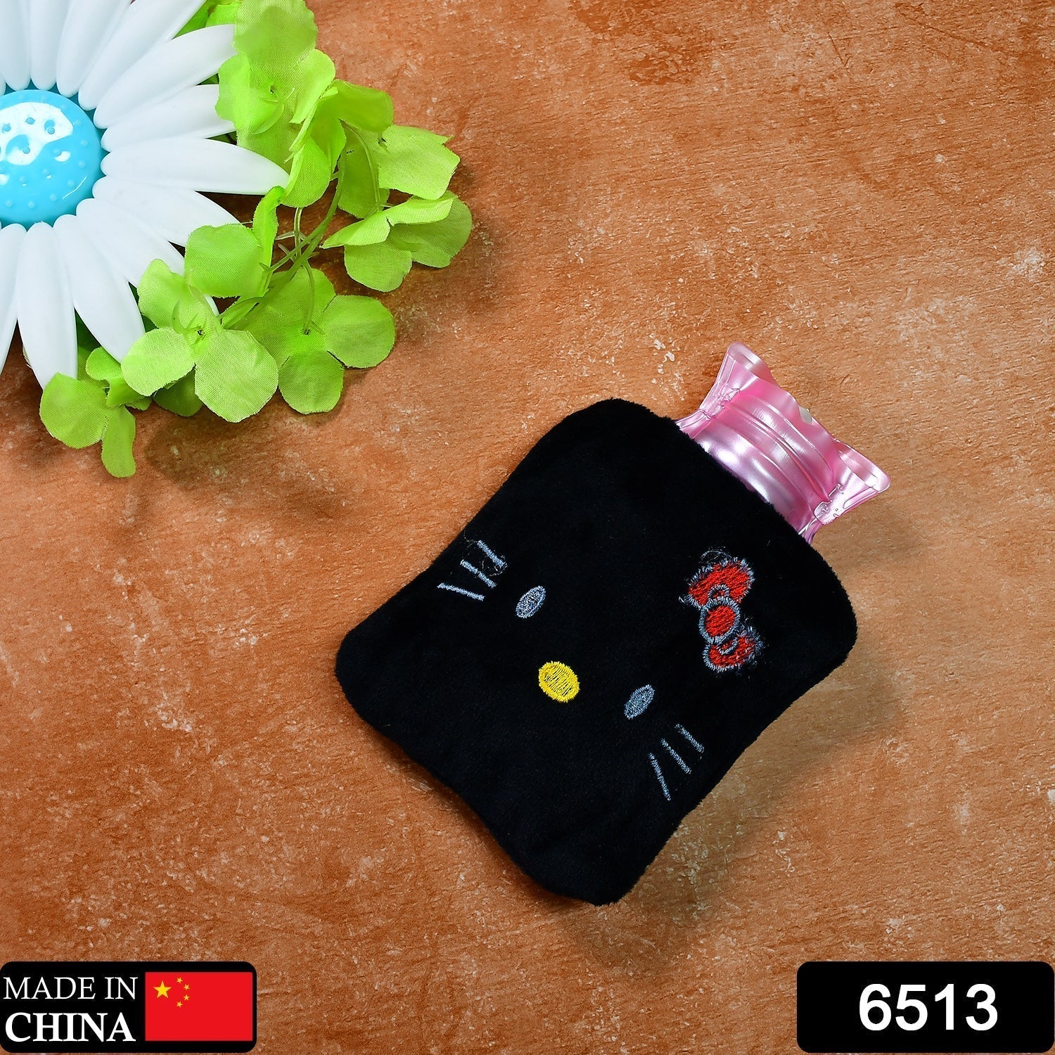 Black Hello Kitty small Hot Water Bag with Cover for Pain Relief, Neck, Shoulder Pain and Hand, Feet Warmer, Menstrual Cramps.