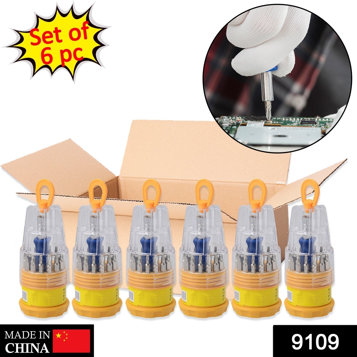 (Set of 6pc) Screwdriver Set, Steel 16 in 1 with 15 Screwdriver Bits, Professional Magnetic Driver Set