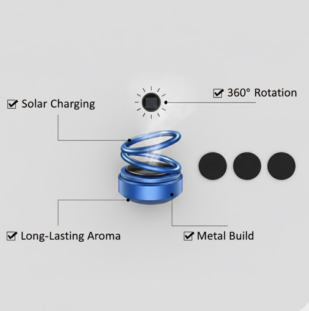 Solar Car Aroma Diffuser 360° Rotating Design, Air Freshener for Car, Home, Office