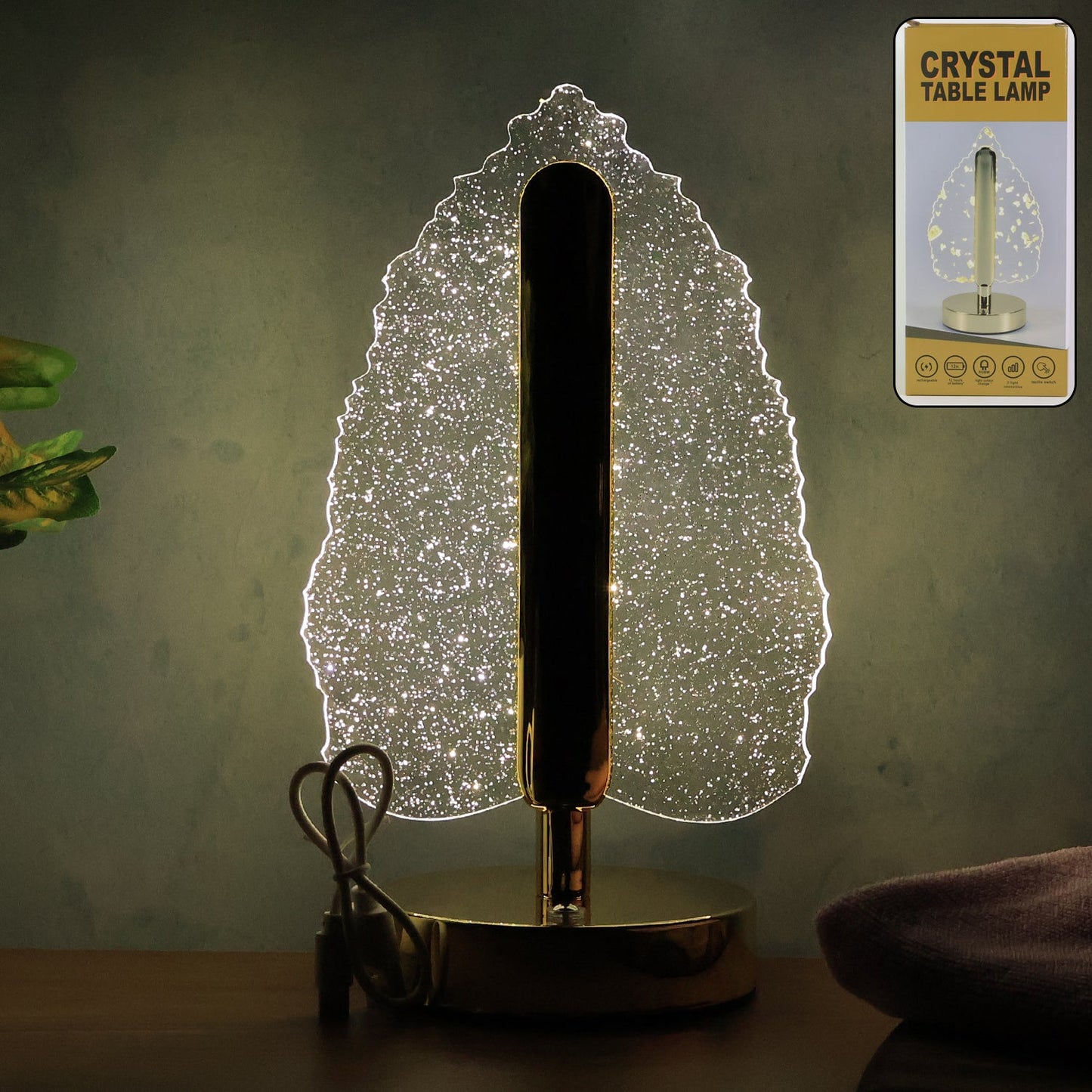 Premium LED Crystal Table Lamp with USB Power