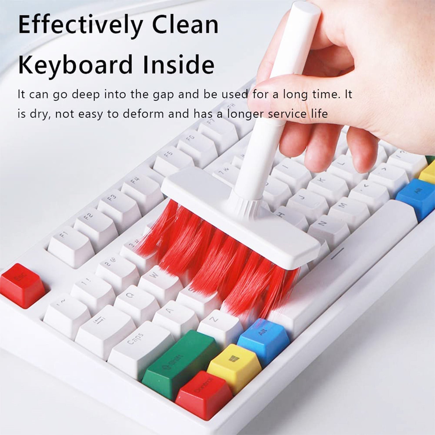 5in1 Multi-Function Soft Dust Clean Bush for Computer Cleaning, with Corner Gap Duster Keycap Puller Remover for Gamer Pc (White)