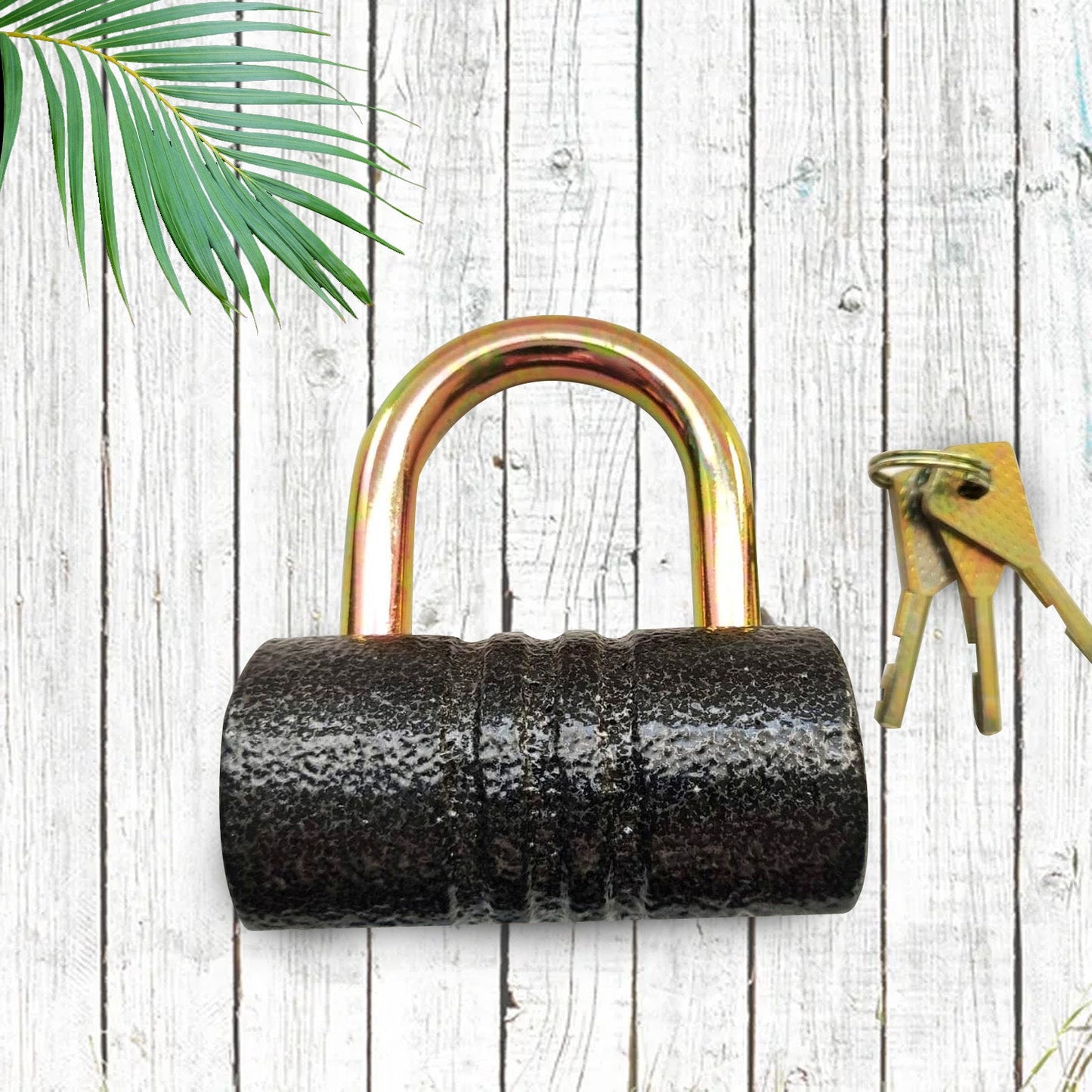 Heavy-Duty Iron Padlock – 82mm Black Spray Lock with Brass Core & 5 Keys, Waterproof & Anti-Theft