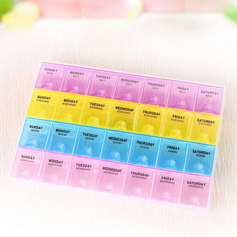 Pill Case- 4 Row 28 Squares Weekly 7 Days Tablet Box Holder Medicine Storage Organizer Container