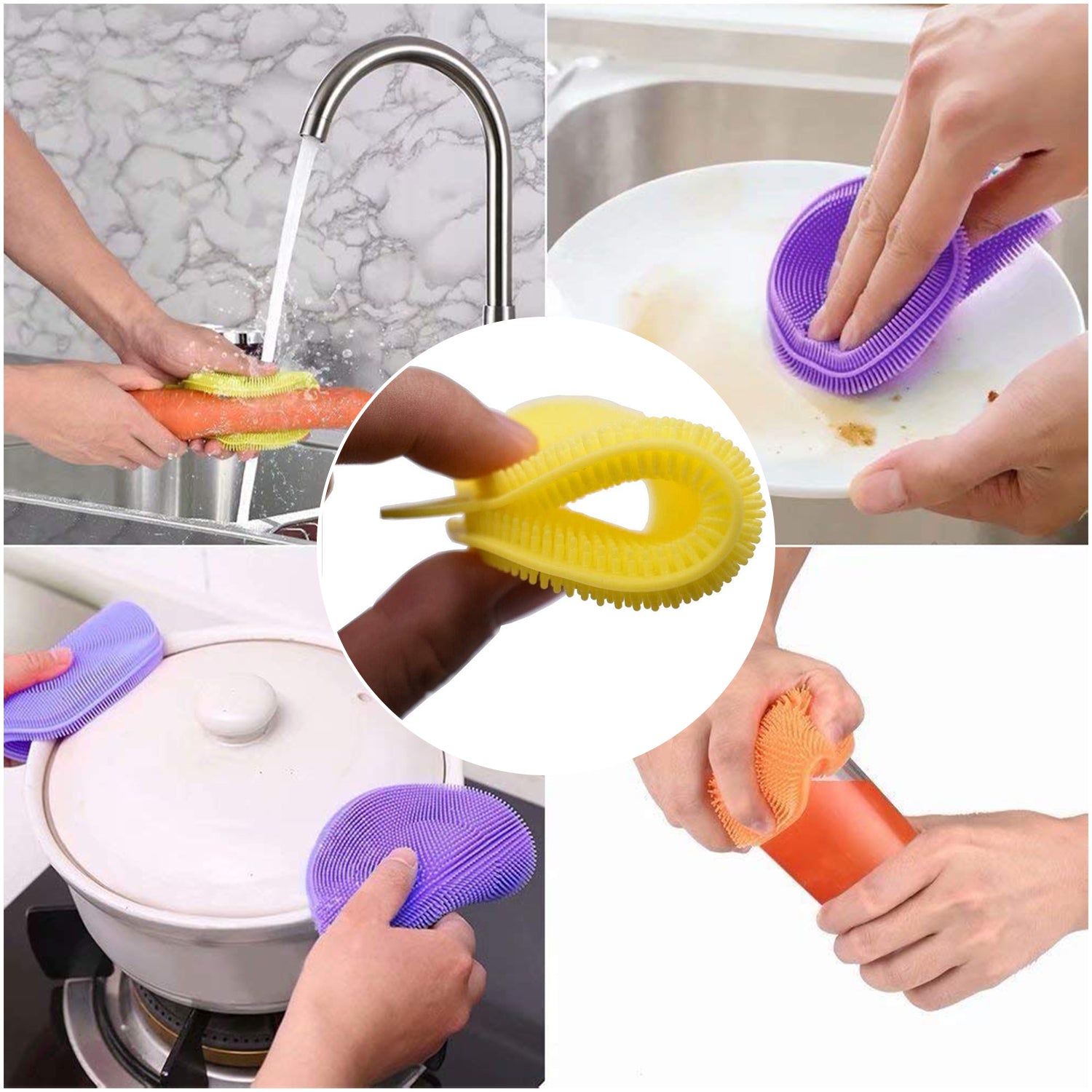 Silicone Dish Scrubber Sponge Mildew Free, Non Stick (Mix Color)