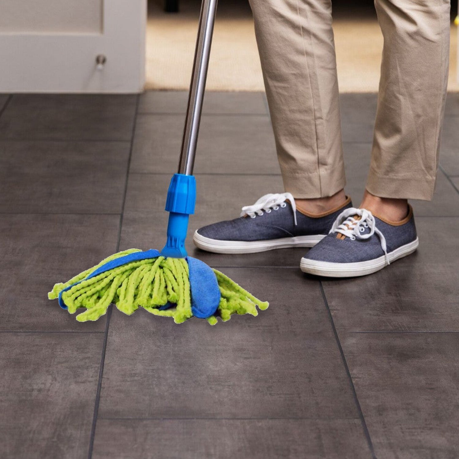 Microfiber Cone Mop and Cone Broom Used for Cleaning Dusty and Wet Floor Surfaces and Tiles.