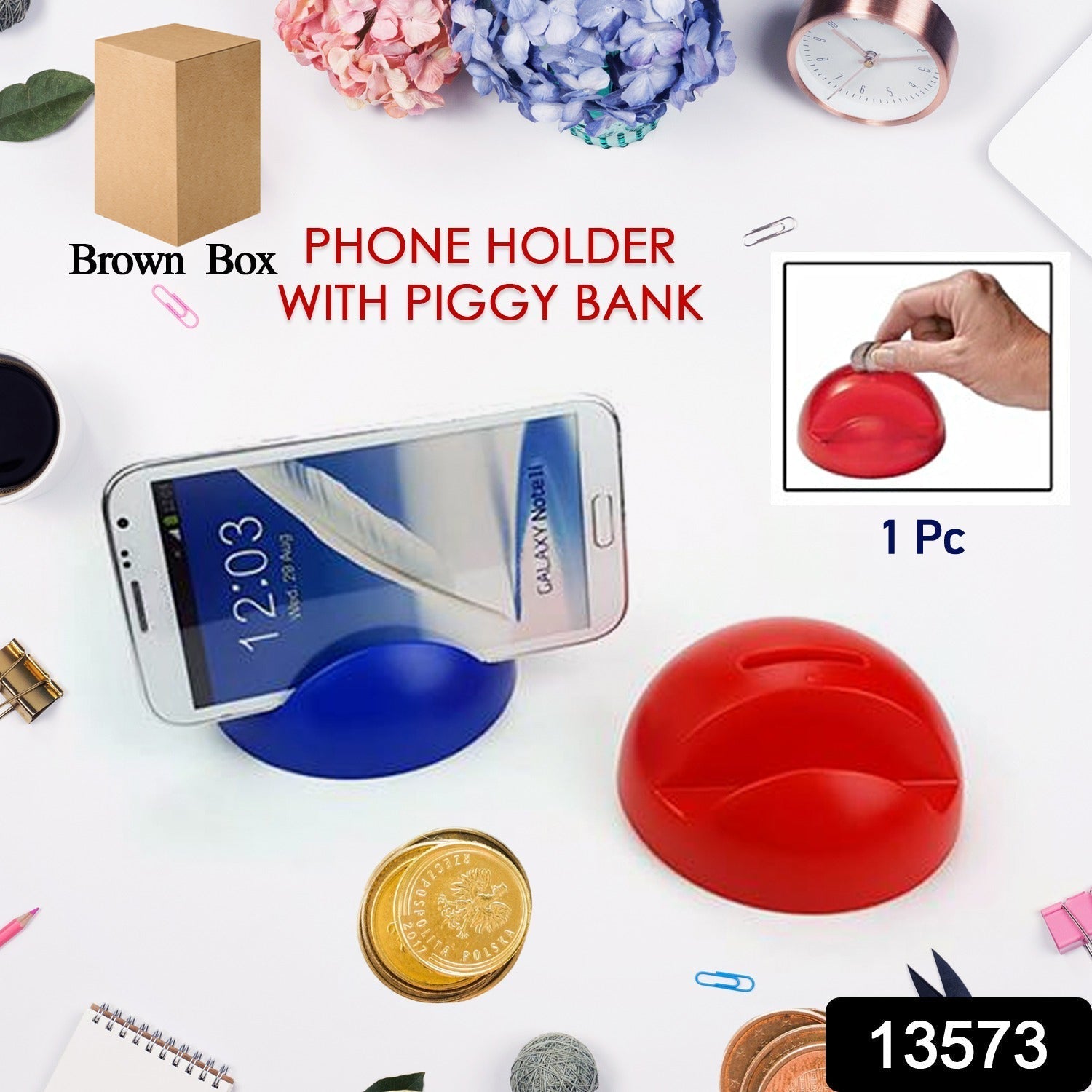 2in1 ABS Plastic Phone Holder Phone Stand With Coin Bank (1 Pc)