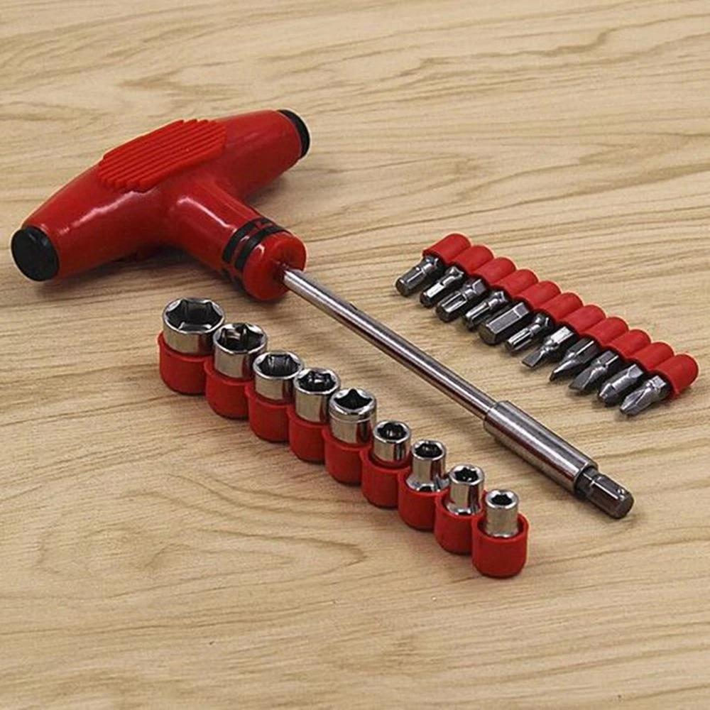 24 pcs T shape screwdriver set Batch Head Ratchet Pawl Socket Spanner hand tools