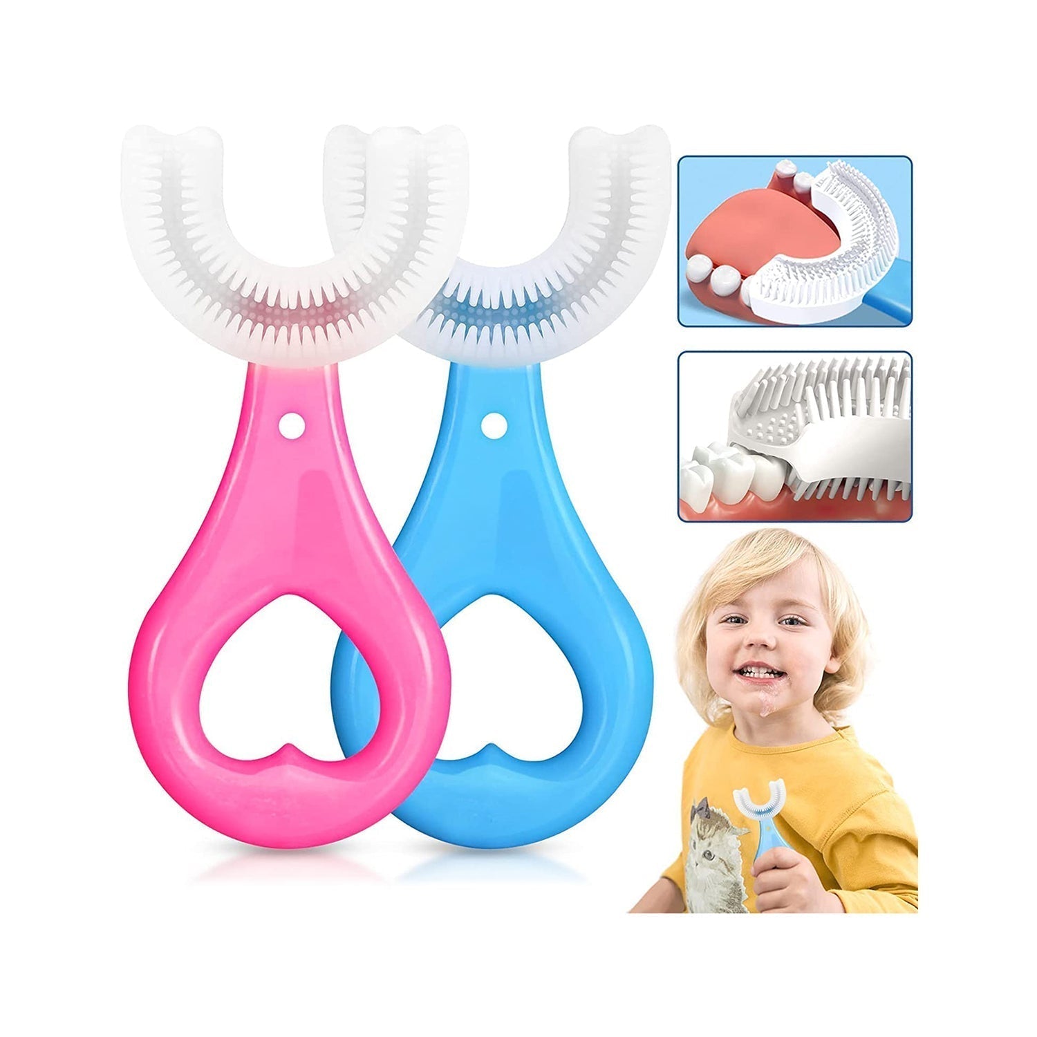 U Shaped Toothbrush for Kids, 2-6 Years Kids Baby Infant Toothbrush, Food Grade Ultra Soft Silicone Brush Head