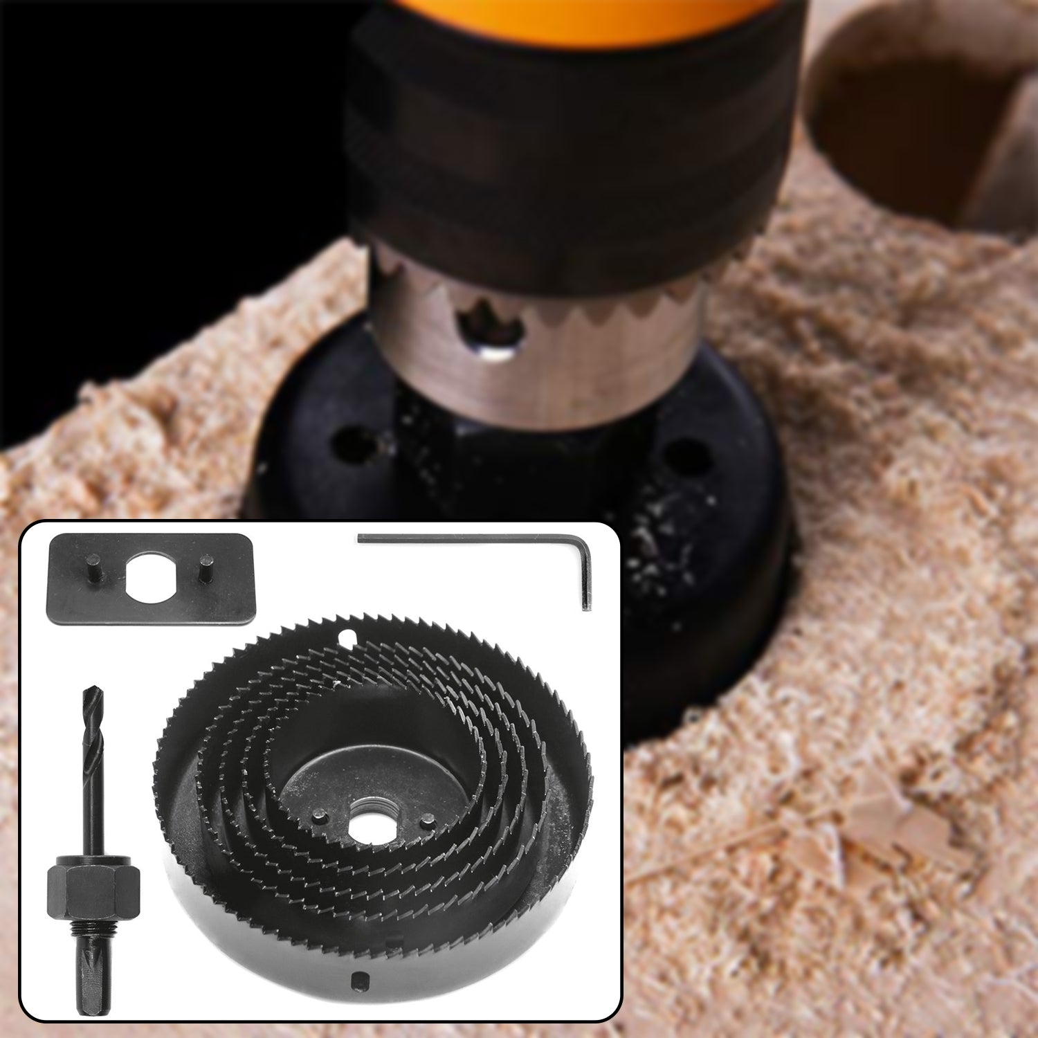 8-Piece Set Carbon Arbored Adjustable Hole Saw Set Round Circular (64 mm, 76mm1 89mm, 102mm & 127mm)