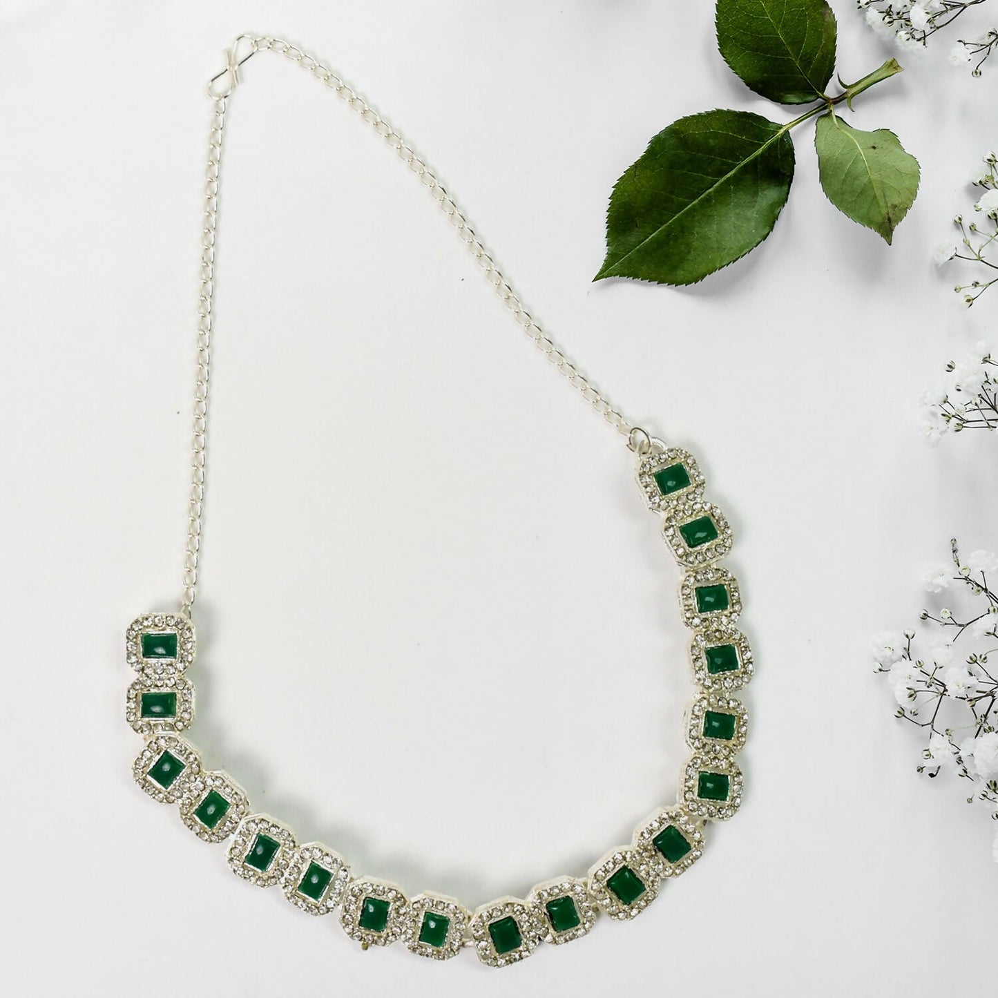 Celestial Elegance: White and Emerald Green Diamond Necklace