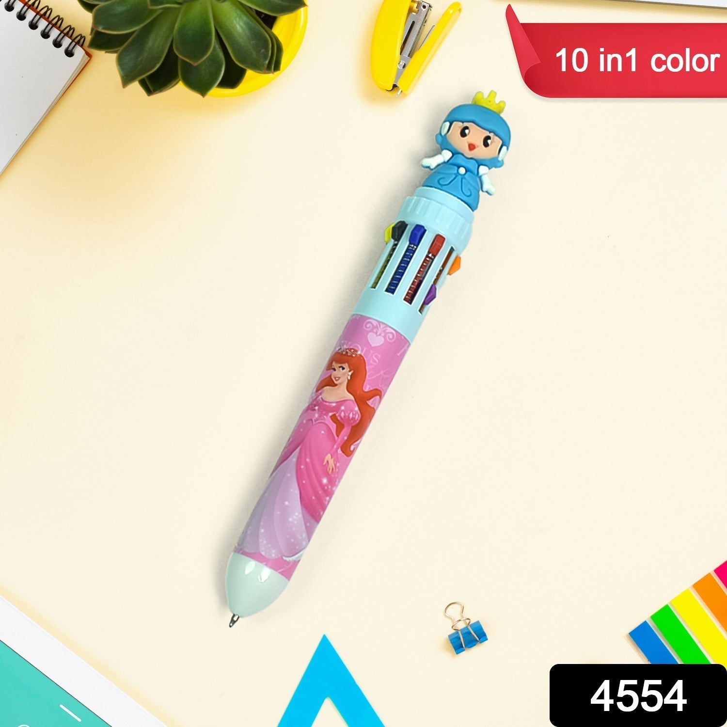 Kids 10-in-1 Color Pens Ballpoint Pen Set for Kids Cartoon Head Writing Pen for School Office Stationary Kit, Teddy Bear (1 Pc)