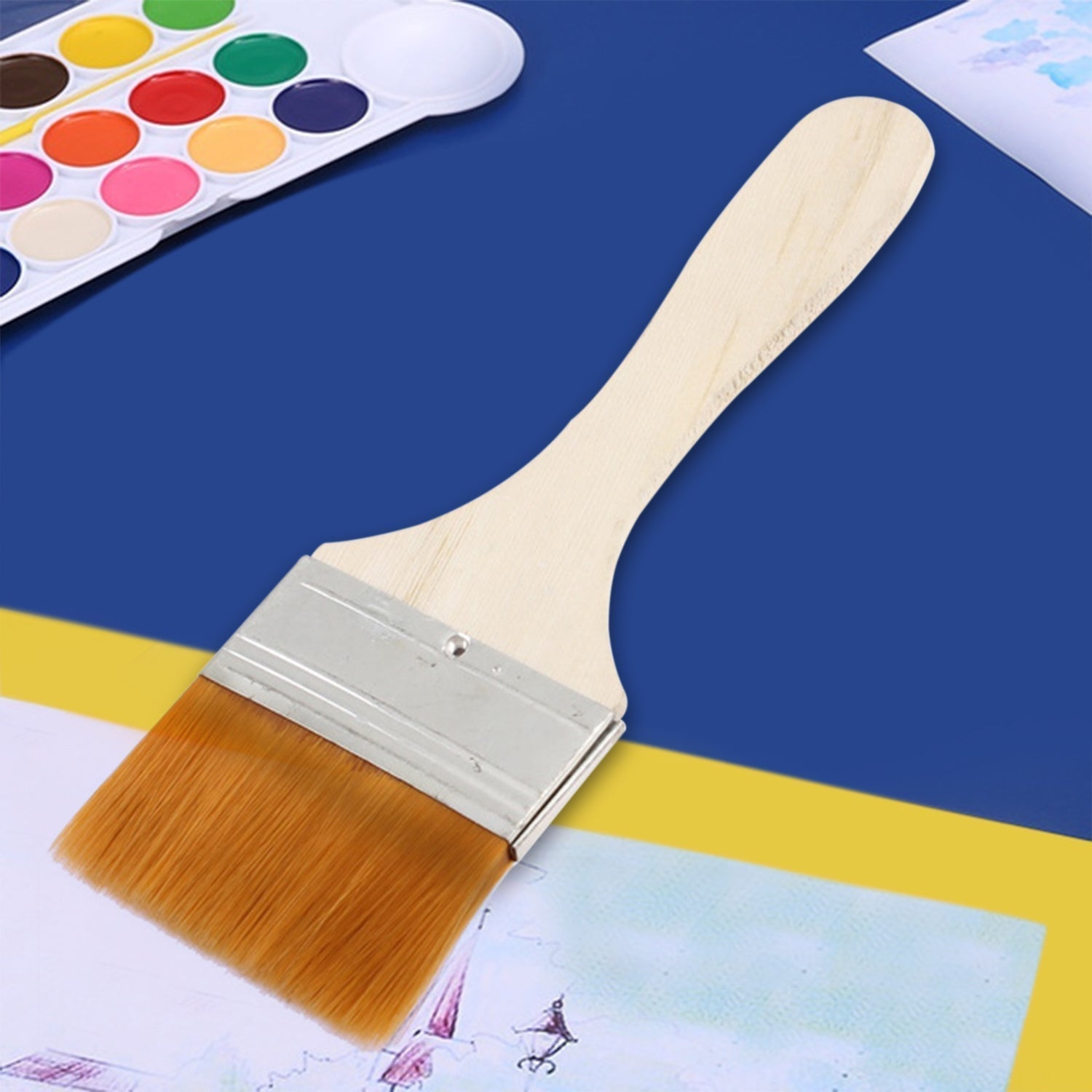 Quality Flat Paint Big Size Brush for Watercolor & Acrylic Painting( Multicolor / 2 Pc Set )