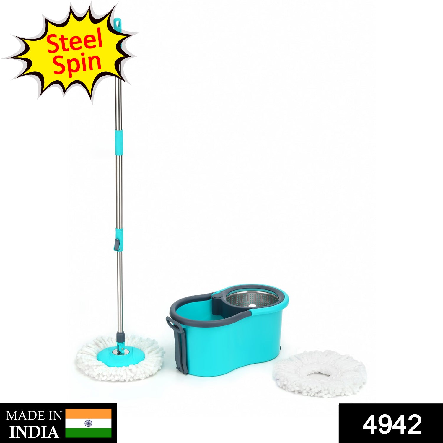 Quick Spin Mop With Steel Spin, Bucket Floor Cleaning, Easy Wheels & Big Bucket, Floor Cleaning Mop with Bucket