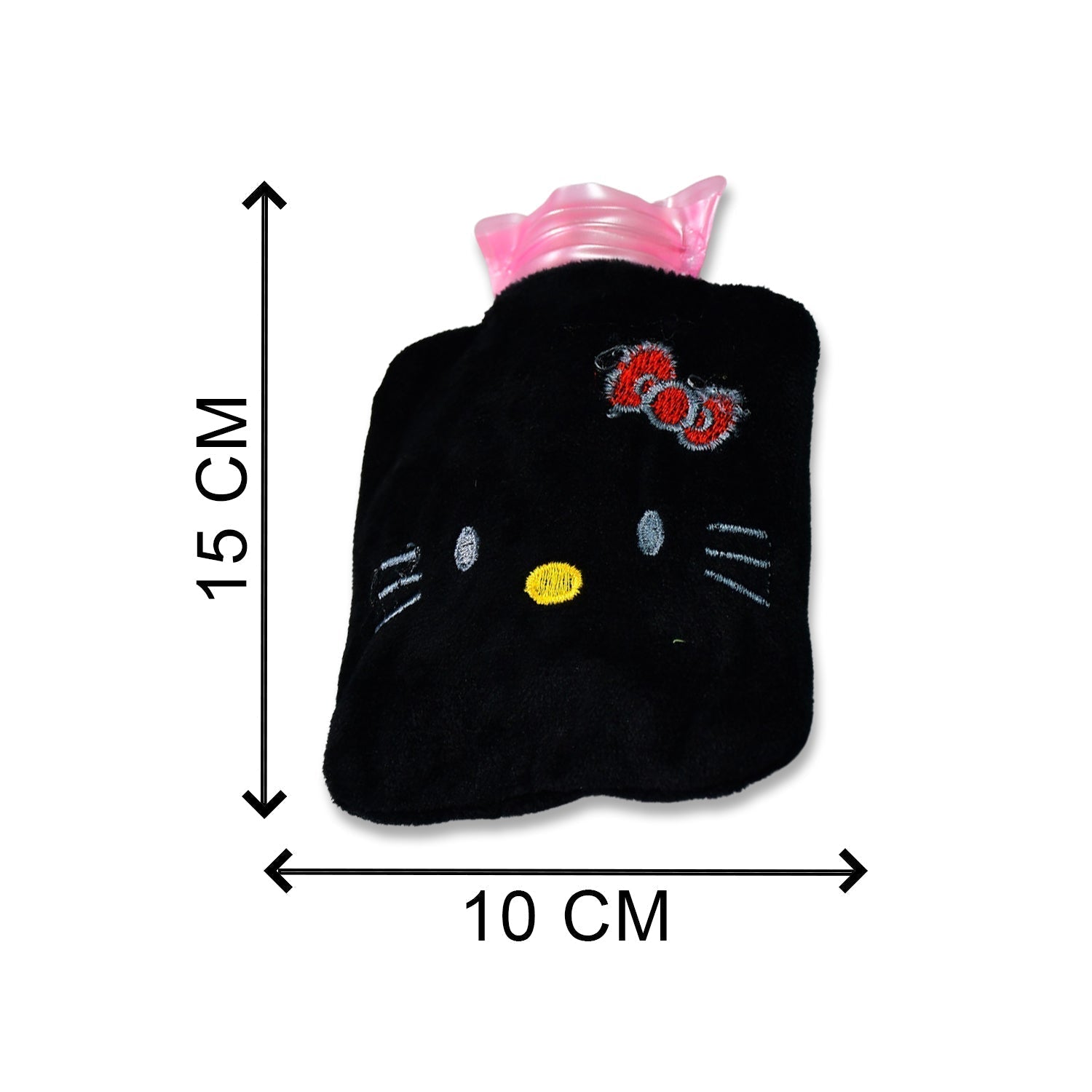 Black Hello Kitty small Hot Water Bag with Cover for Pain Relief, Neck, Shoulder Pain and Hand, Feet Warmer, Menstrual Cramps.