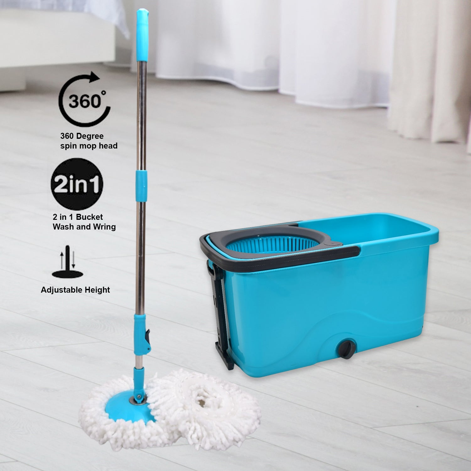 Quick Spin Mop Plastic spin, Bucket Floor Cleaning, Easy Wheels & Big Bucket, Floor Cleaning Mop with Bucket