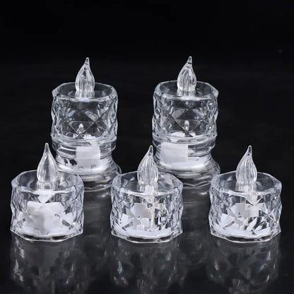 24 Pcs Flameless and Smokeless Decorative Acrylic Candles Transparent Led Tea Light Candle for Gifting, House, Diwali, Christmas, Festival, Events Decor Candles, Diwali