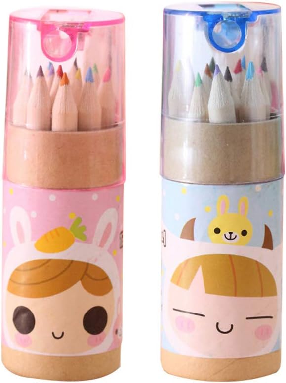 12 Colouring Pencils Kids Set, Pencils Sharpener, Mini Drawing Colored Pencils with Sharpener, Kawaii Manual Pencil Cutter, Coloring Pencil Accessory School Supplies for Kid Artists Writing Sketching