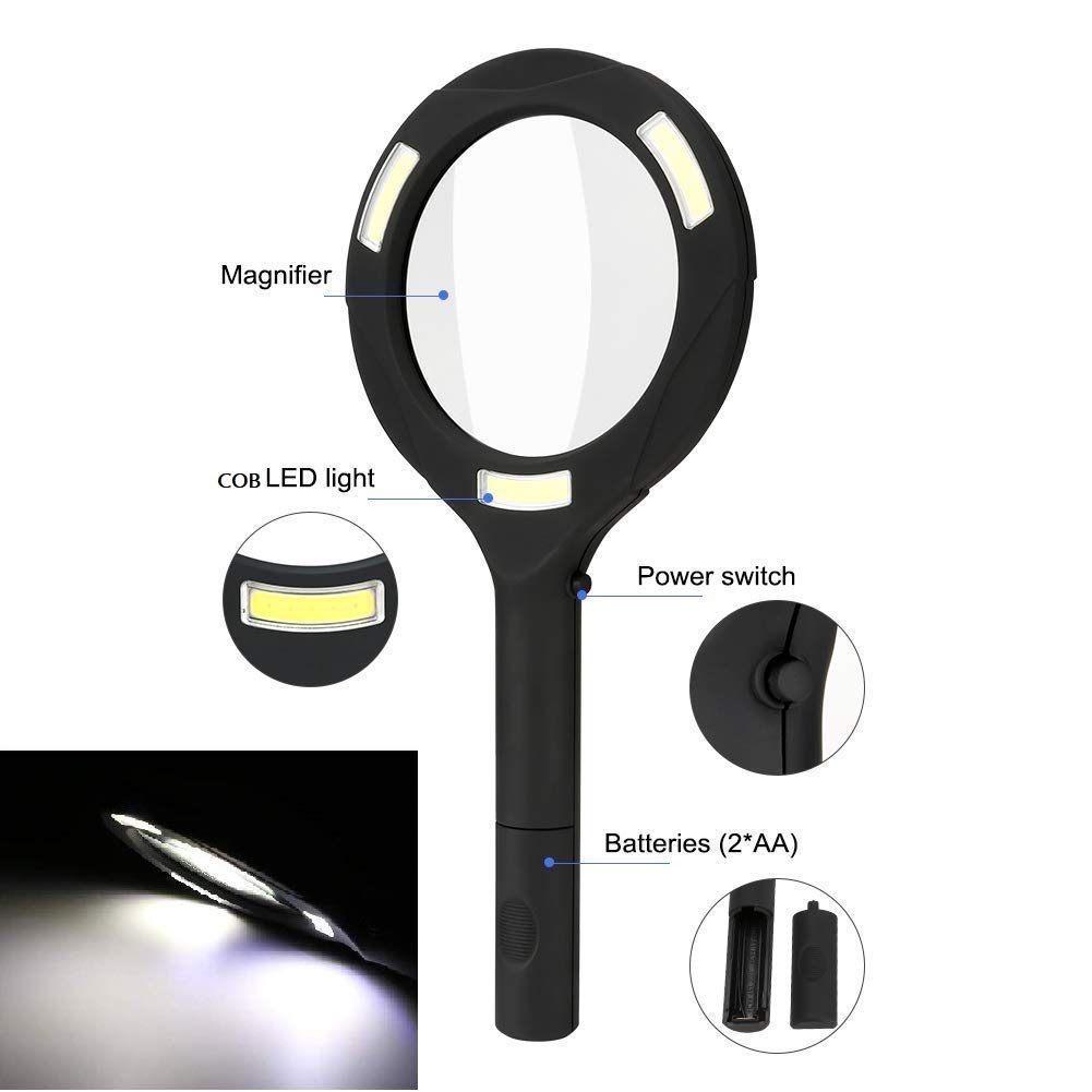 Magnifying Glass with 3 Led Light 3X Power and Rubberized Handle