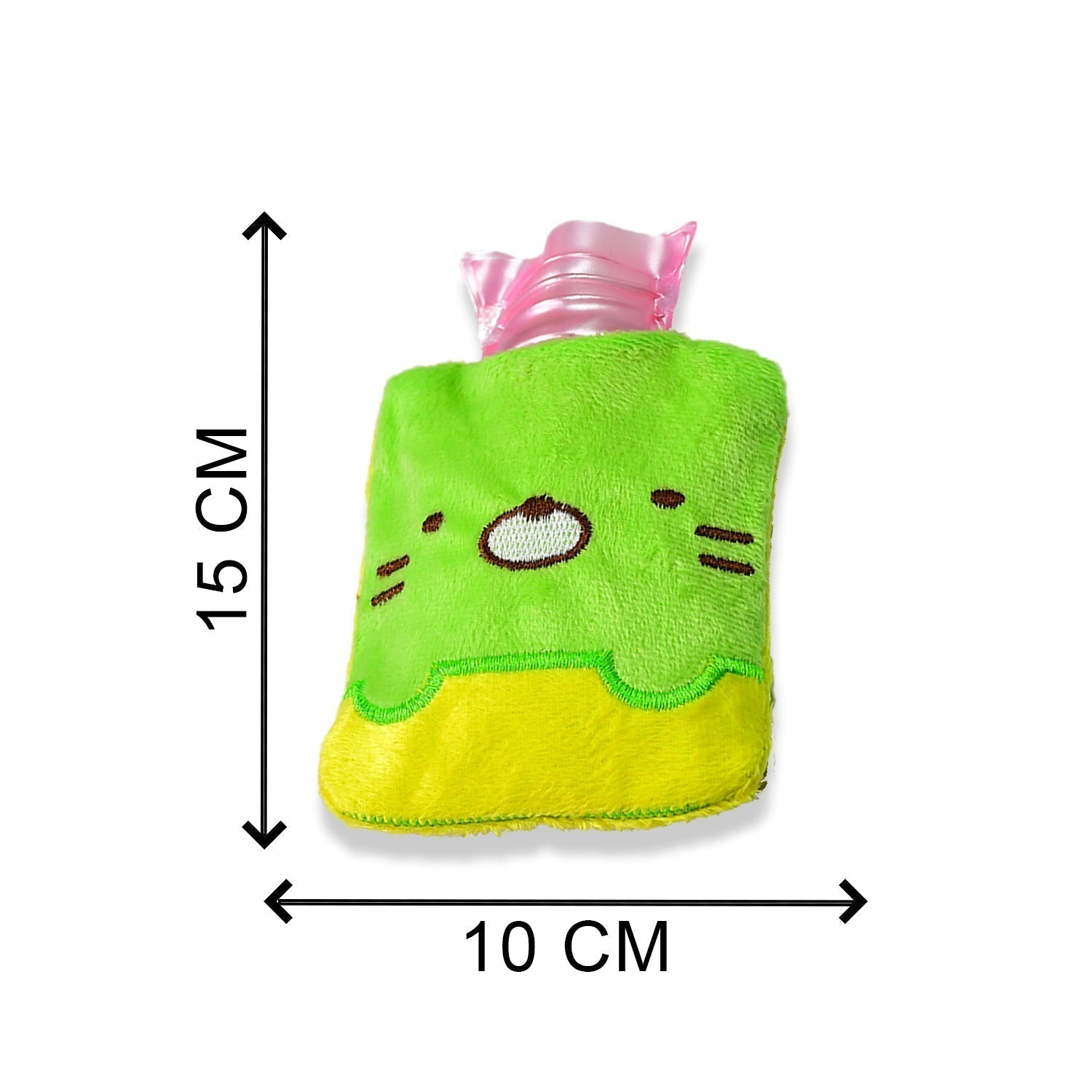 Green Kitty small Hot Water Bag with Cover for Pain Relief, Neck, Shoulder Pain and Hand, Feet Warmer, Menstrual Cramps.