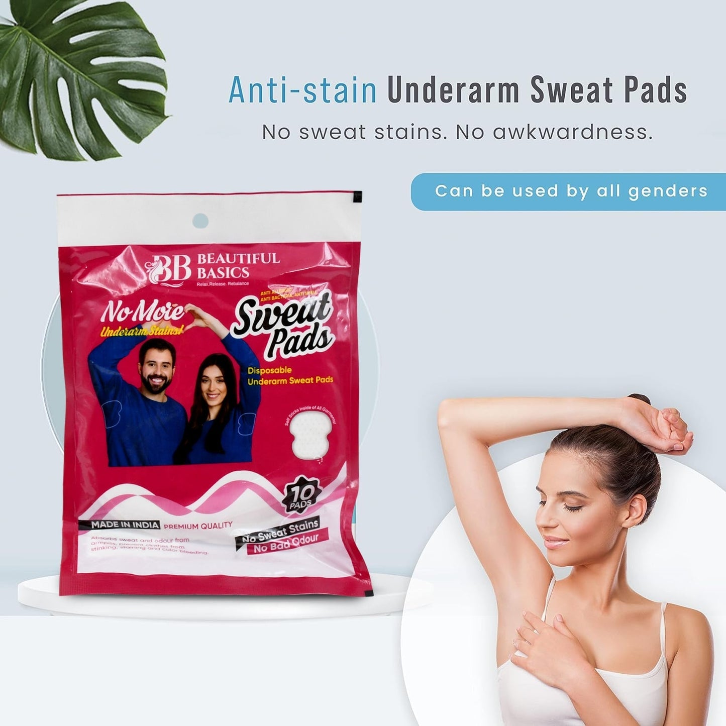 Underarms Sweat Pads Disposable Highly Absorbent Pads (Pack of 10)
