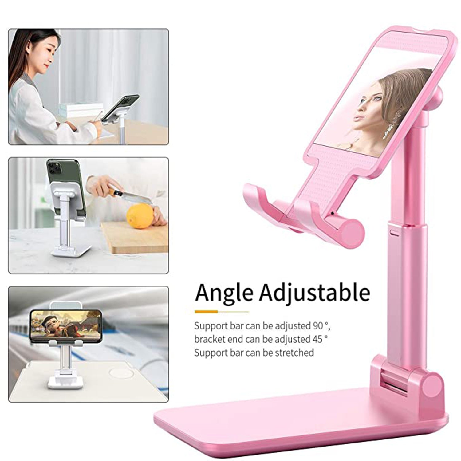 Desktop Cell Phone Stand Phone Holder full 3-Way Adjustable Phone Stand for Desk Height + Angles Perfect As Desk Organizers and Accessories.