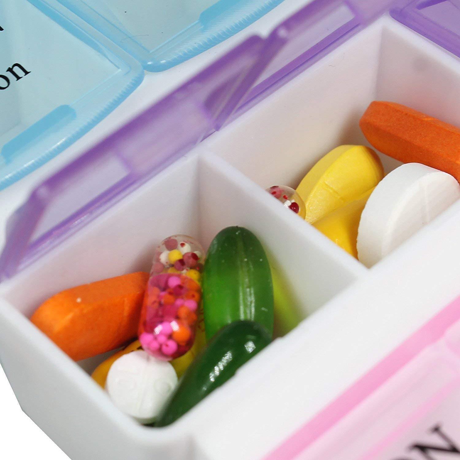 Pill Case- 4 Row 28 Squares Weekly 7 Days Tablet Box Holder Medicine Storage Organizer Container