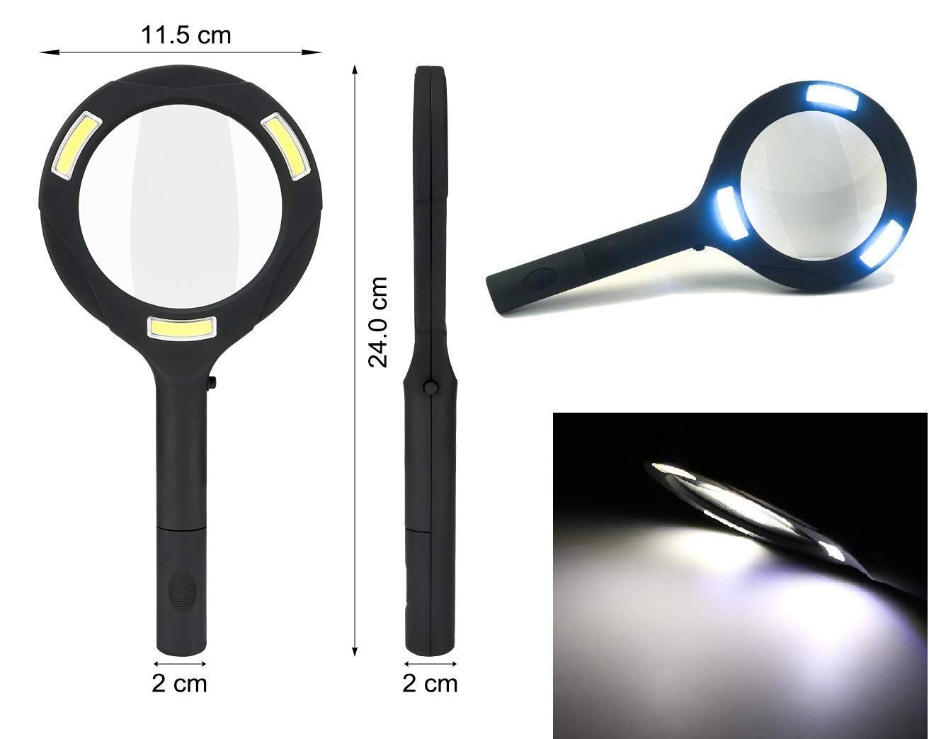 Magnifying Glass with 3 Led Light 3X Power and Rubberized Handle